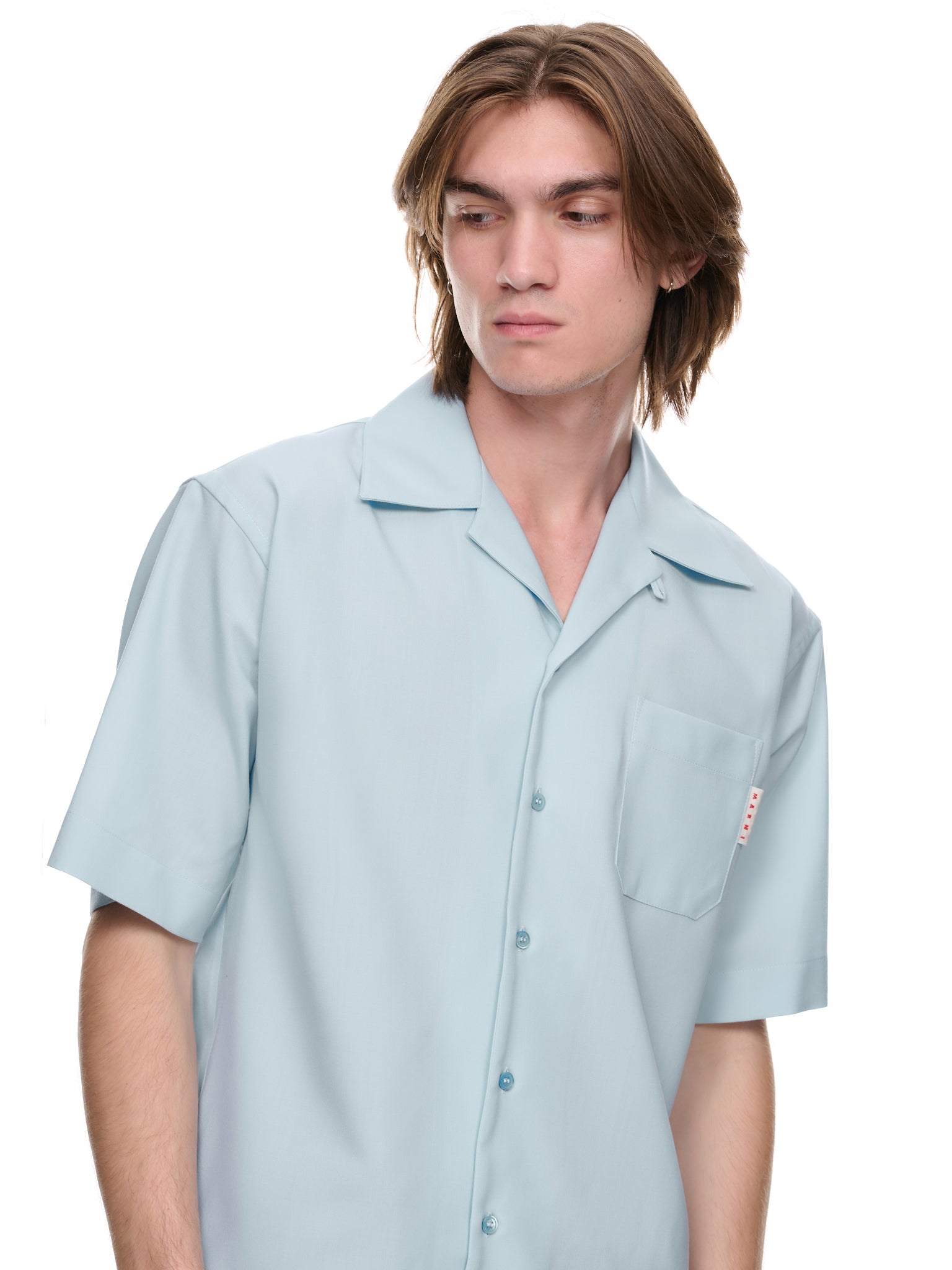 Tropical Wool Bowling Shirt  (CUMU0213A0-TW839-BLUE-ARCTIC)