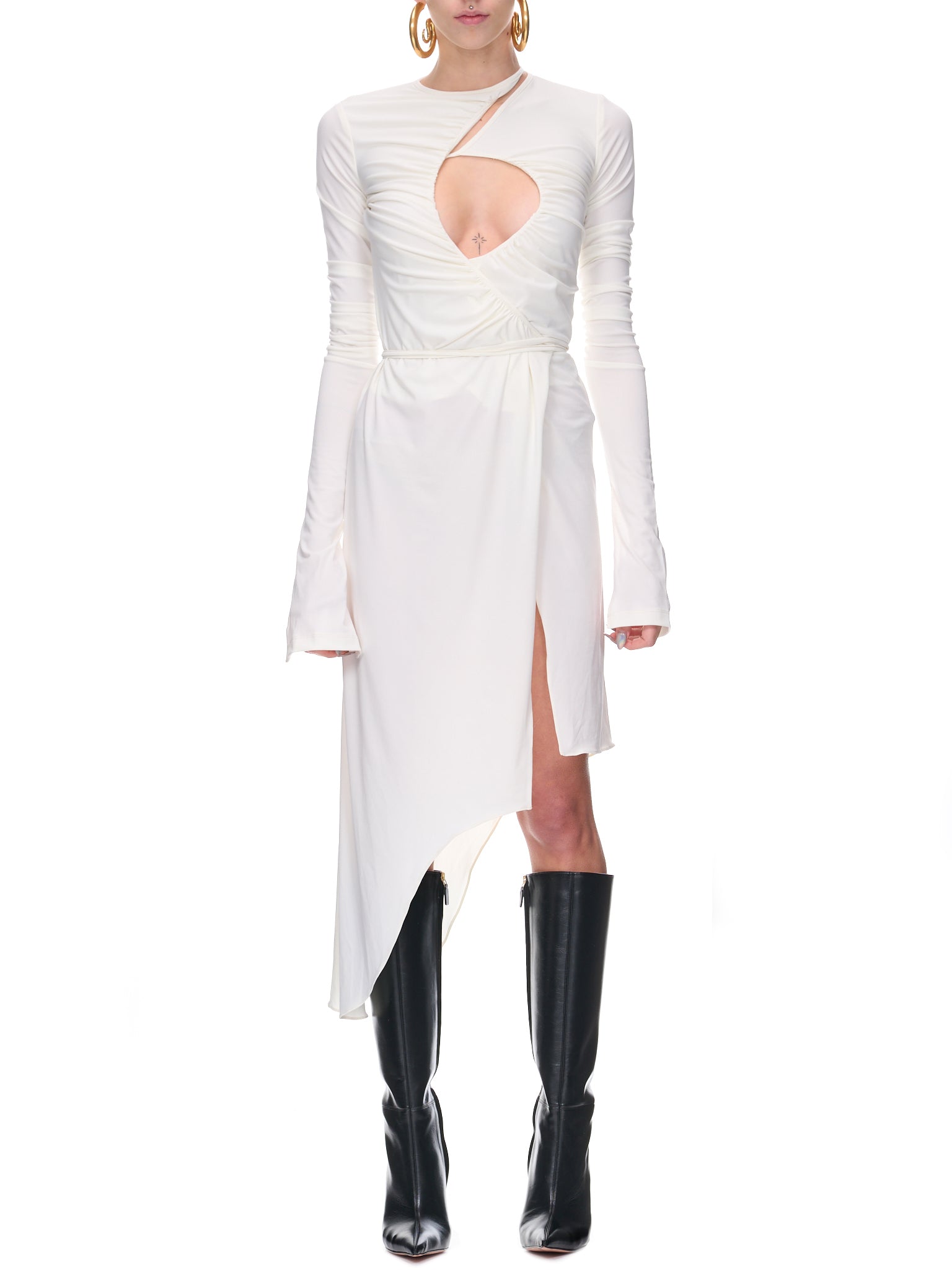 Srvc | H.Lorenzo|Asymmetric Keyhole Dress (D005-CREAM), M / Cream Srvc | H.Lorenzo|Asymmetric Keyhole Dress (D005-CREAM), M / Cream