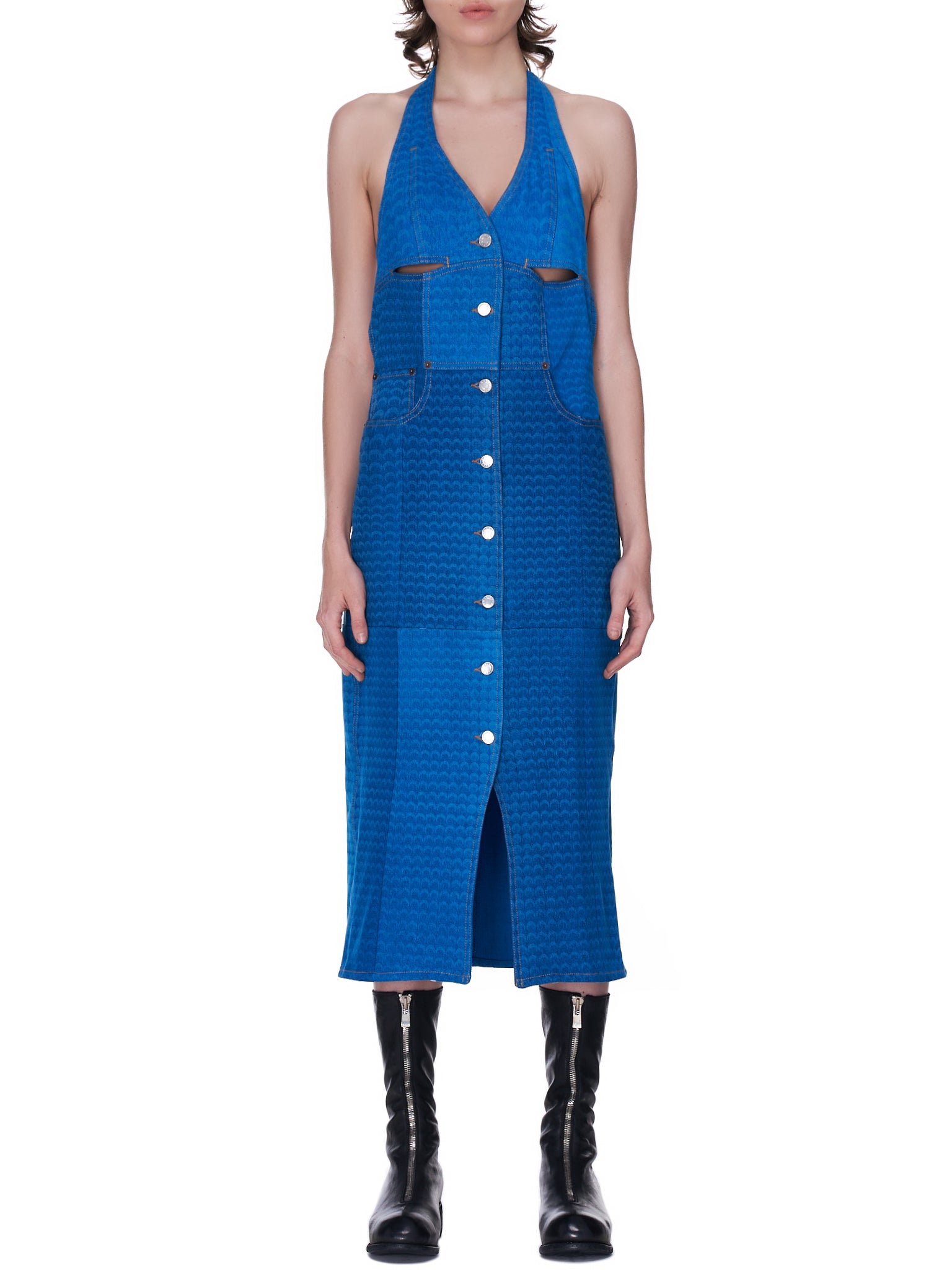marine serre denim dress Marine serre Moonfish skin denim dress D080SS21WU DENCO0004 SEE Blue MOON skin FISH