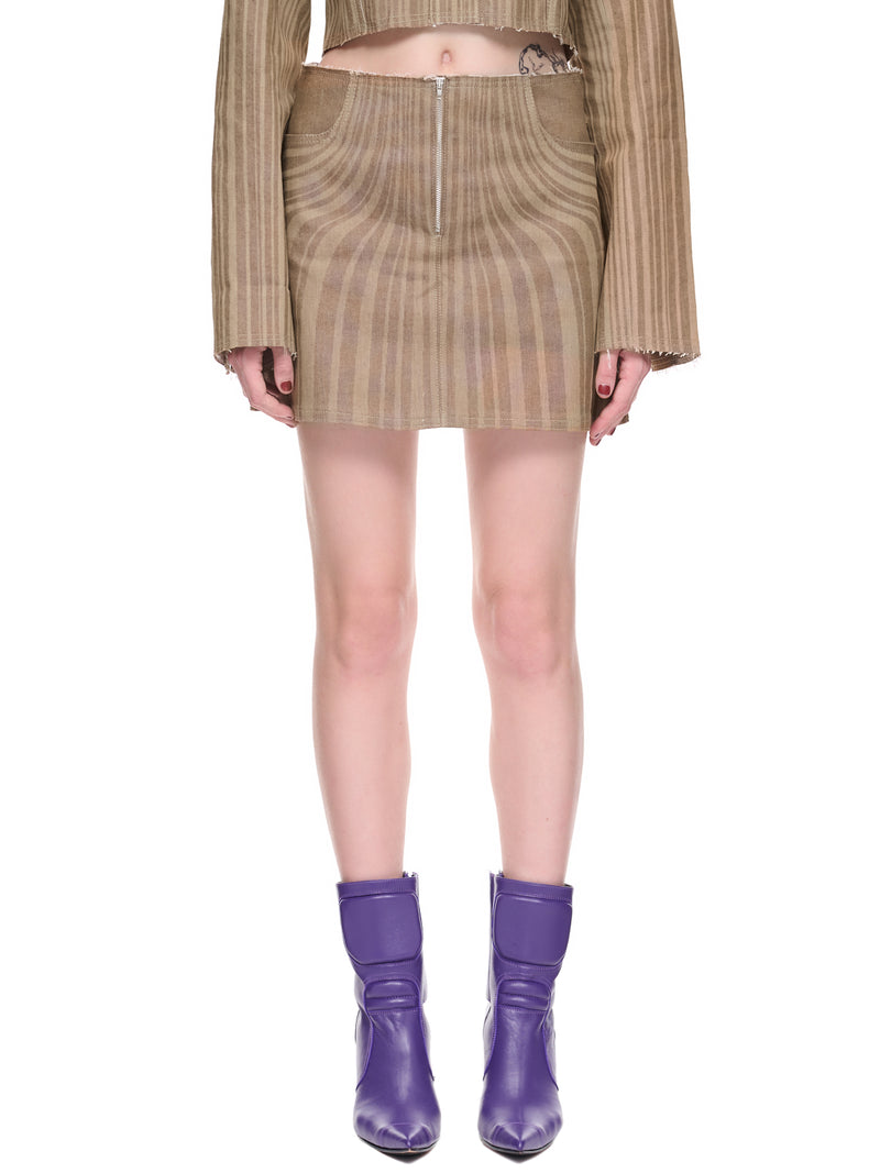 Lazered Denim Mini Skirt (DE3-BR-BROWN-DENIM)
