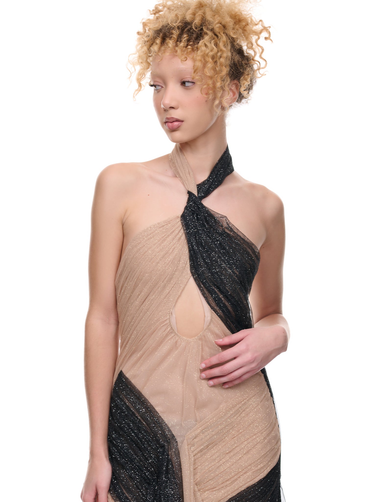 Glitter Block Dress (DR04-BEIGE-BLACK)