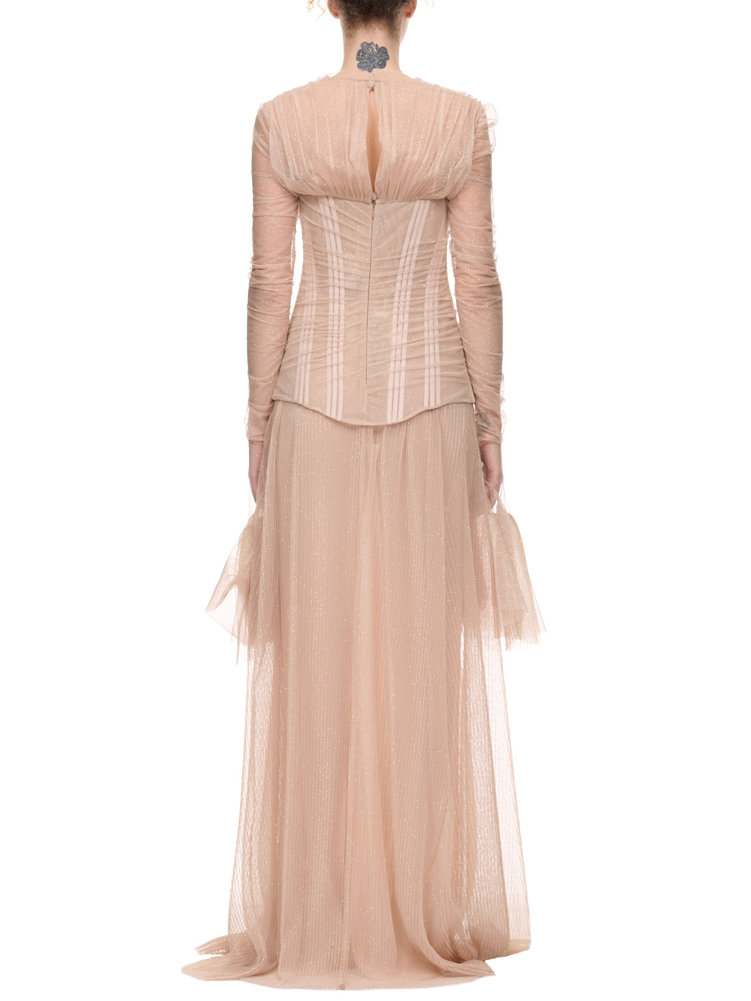 corset dress nude Beaded Corset Dress with Sheer Skirt and Sequin Detailing 42779