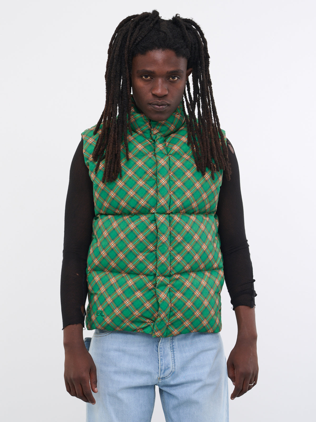 Plaid Puffer Vest (ERL06J008-GREEN-PLAID)