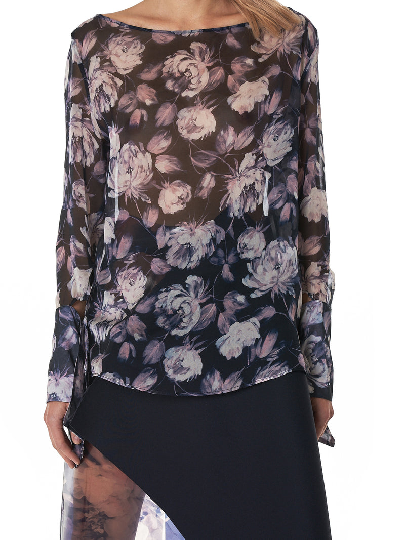 Slashed Cuff Blouse (F1151-FLOWER-PRINT)