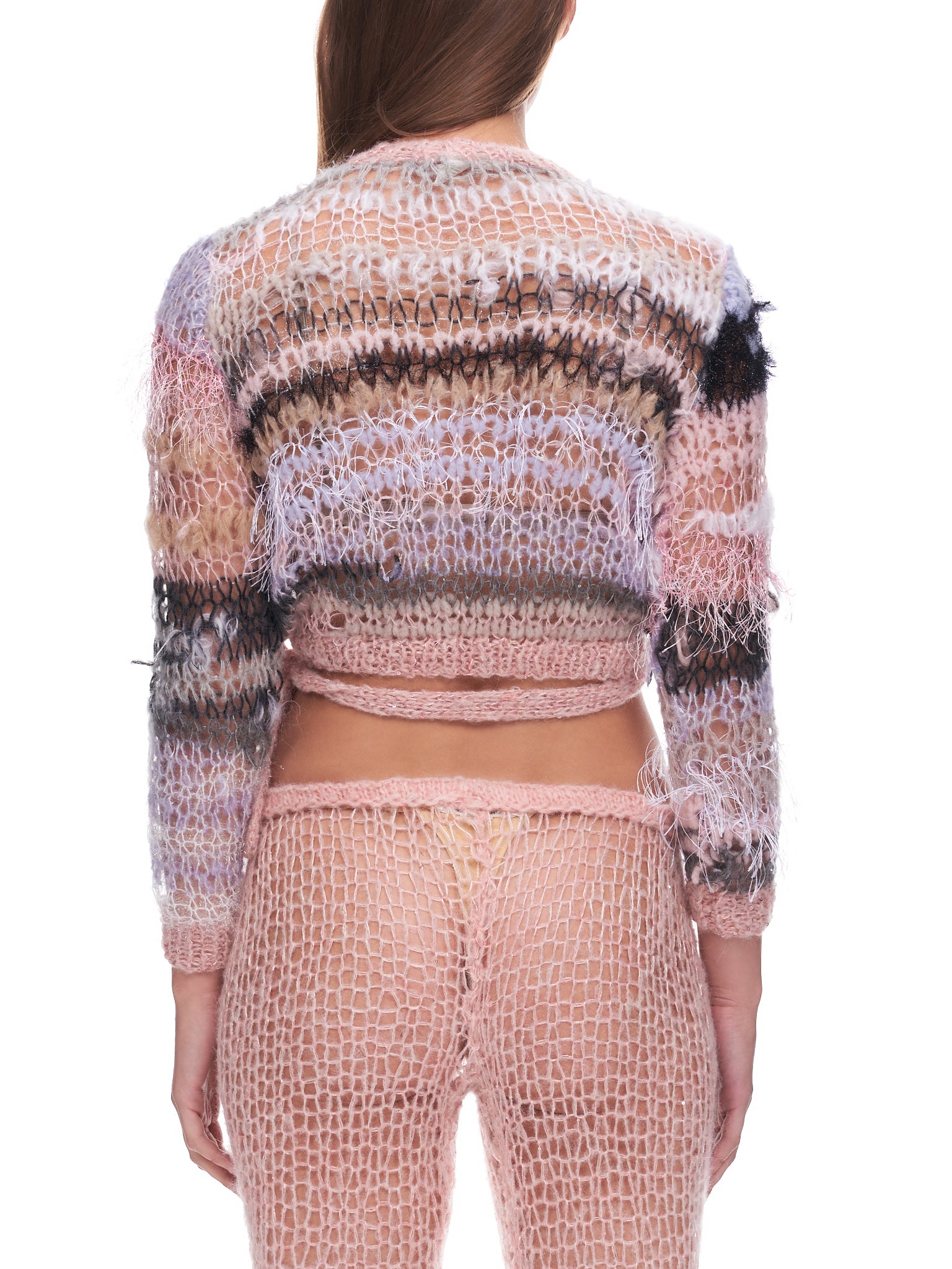 Mohair Knit Wrap Sweater (F2260-PINK-GREY)