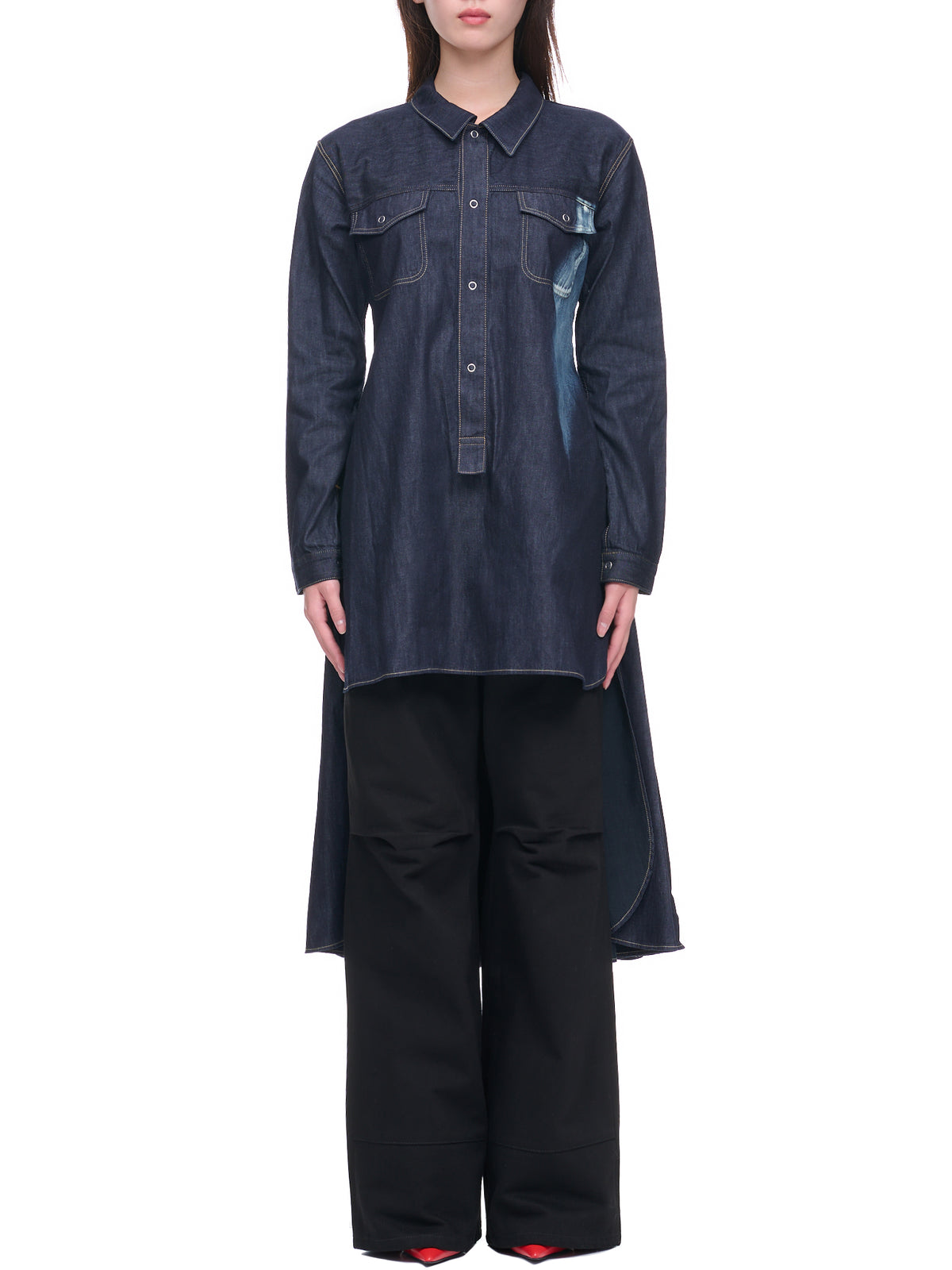 Denim Button Up Shirt Dress (FE-D03-011-1-NAVY-BLUE)