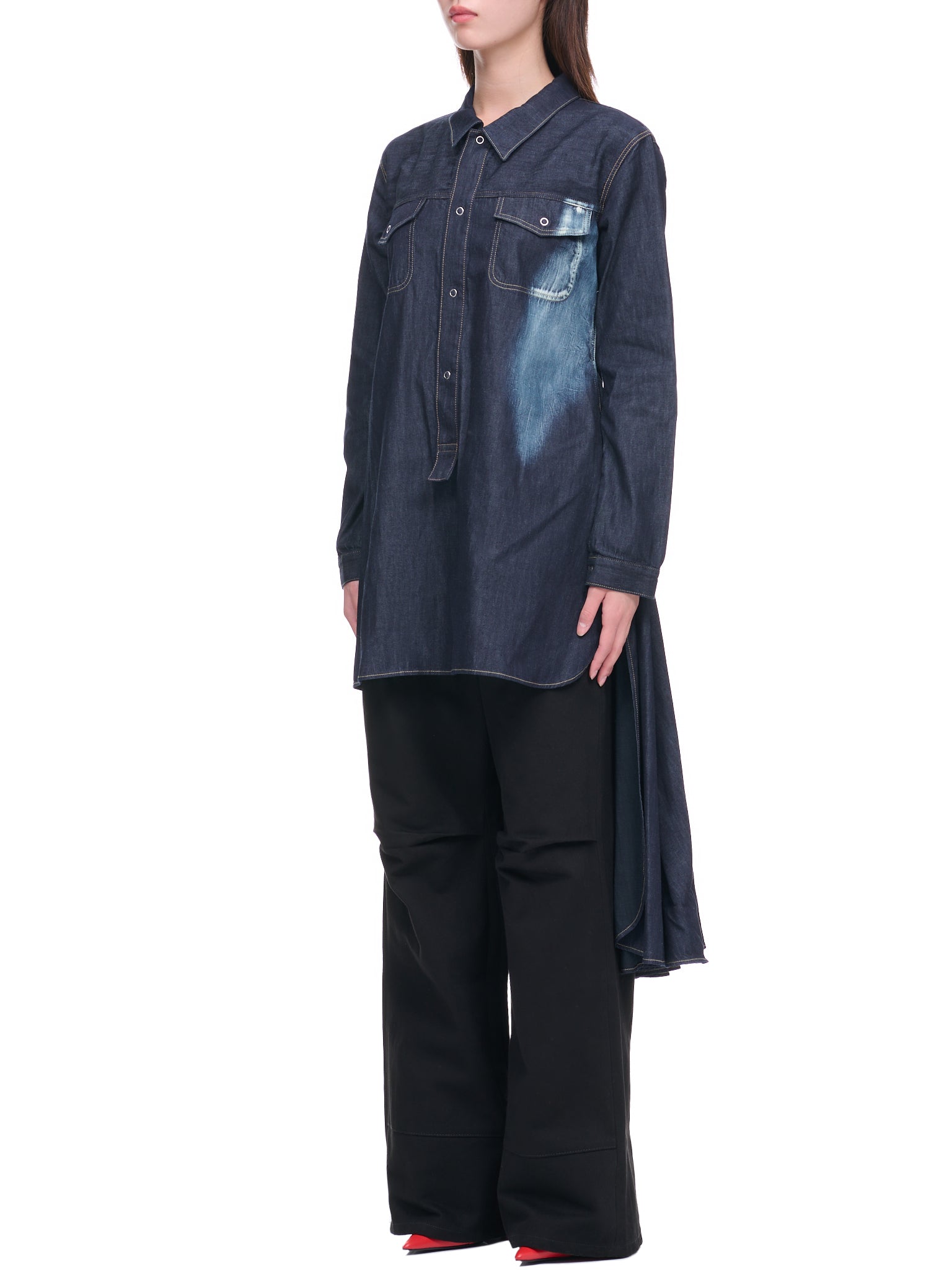 Denim Button Up Shirt Dress (FE-D03-011-1-NAVY-BLUE)