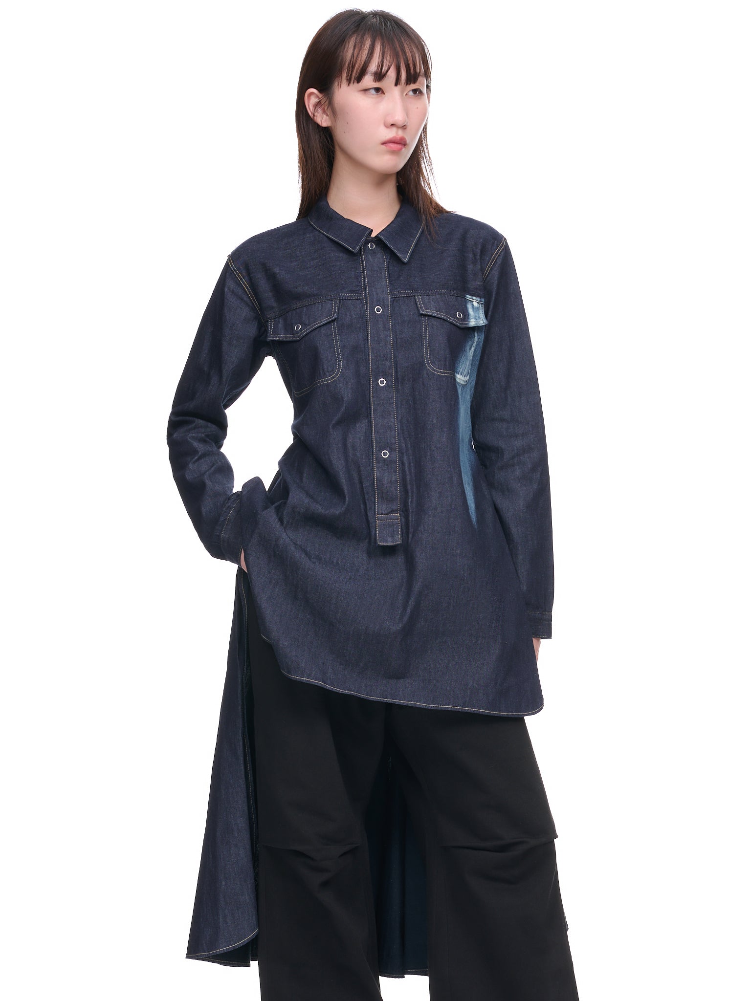 Denim Button Up Shirt Dress (FE-D03-011-1-NAVY-BLUE)