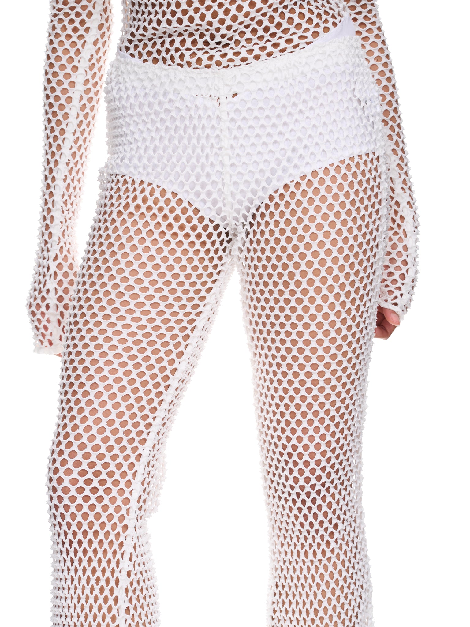 Mesh Jacquard Flared Pants (FTC232-0606-WHITE)