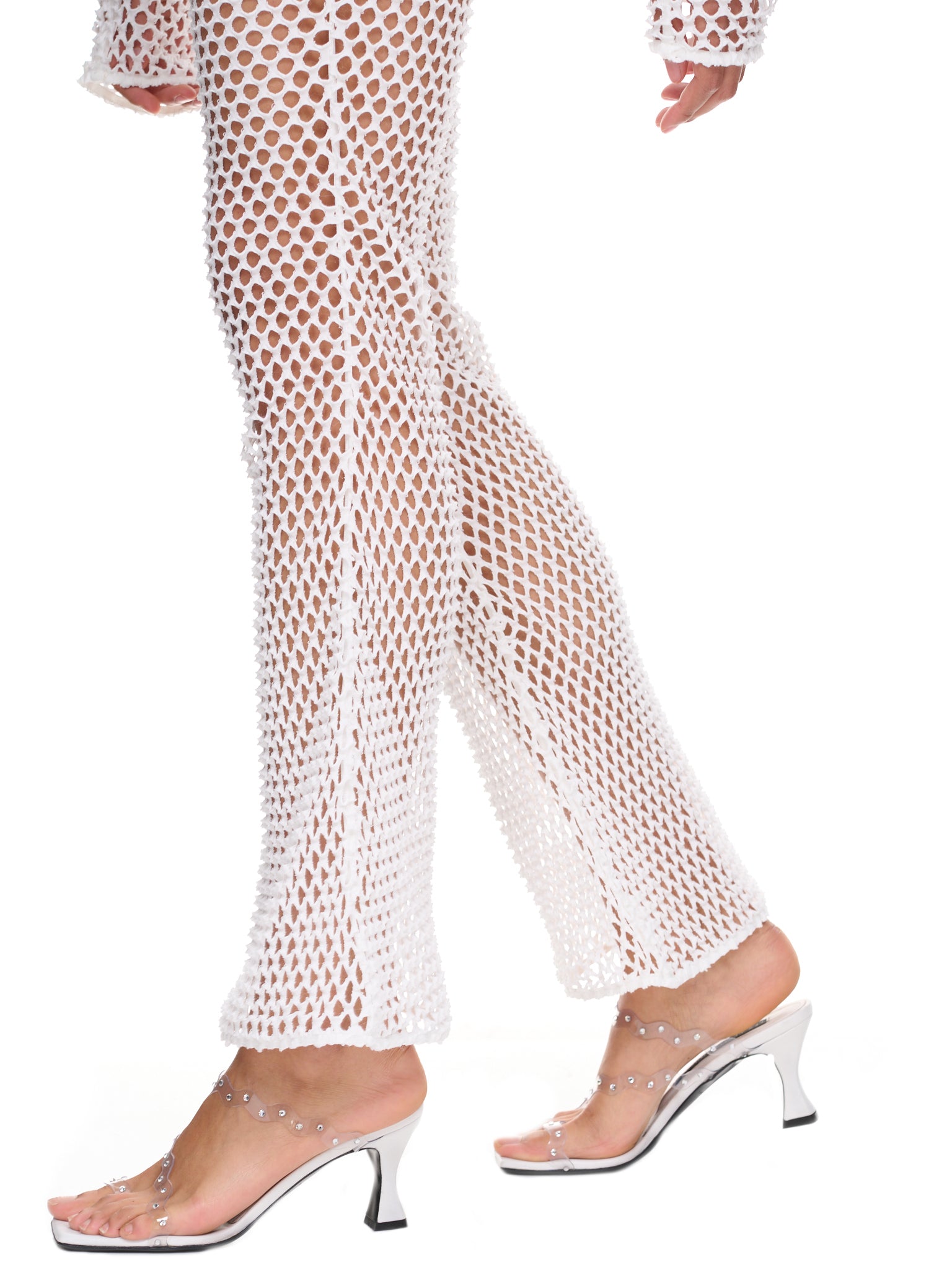 Mesh Jacquard Flared Pants (FTC232-0606-WHITE)