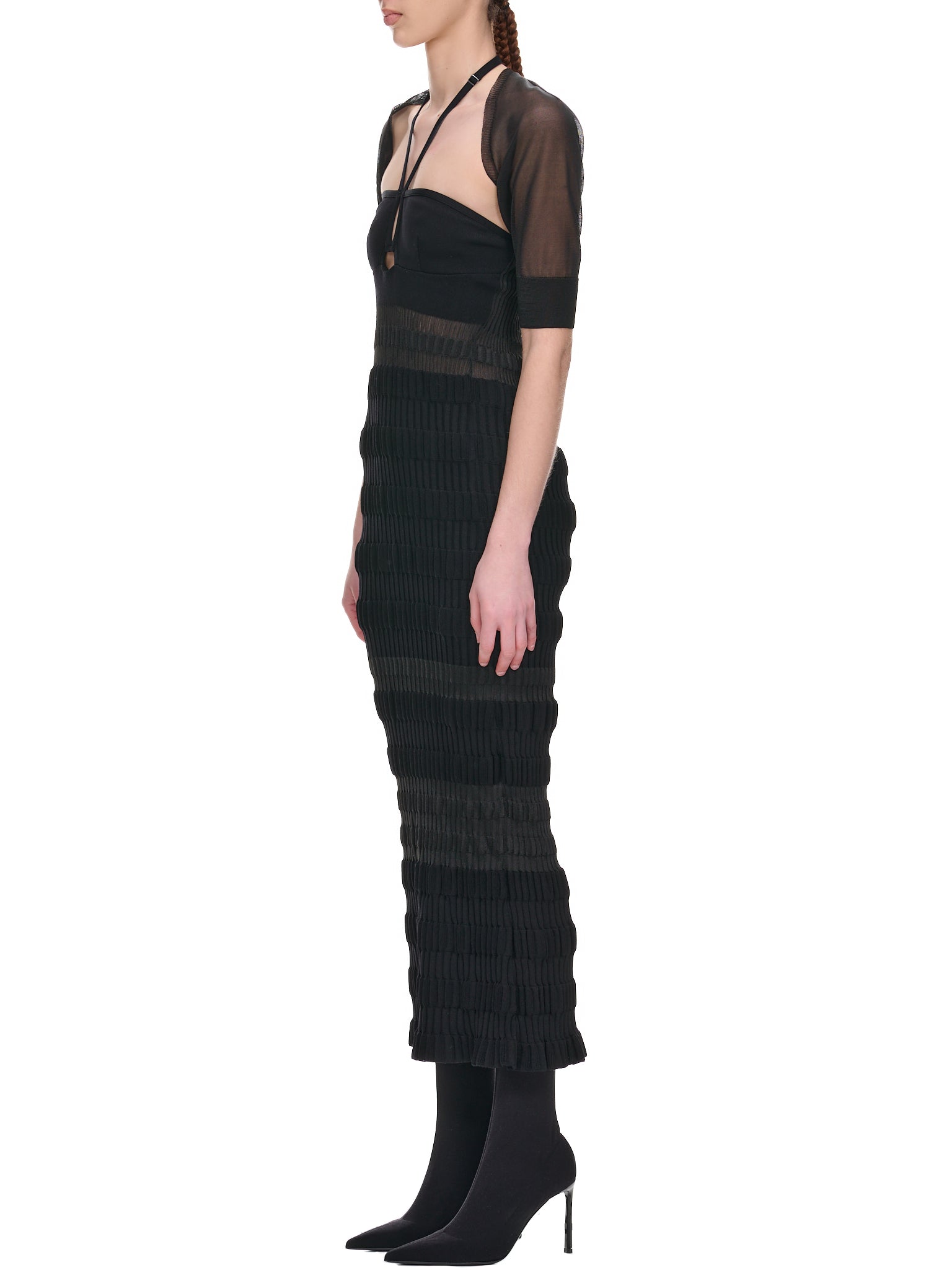 black mesh stripe dress Norma Kamali Spliced Dress Fishtail Gown