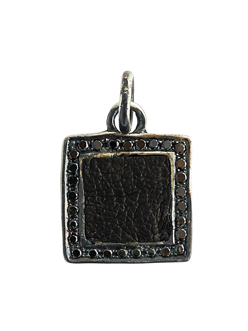 Square Sterling Silver Pendant (G-CI04DN-SILVER-BLK-DIAMONDS)