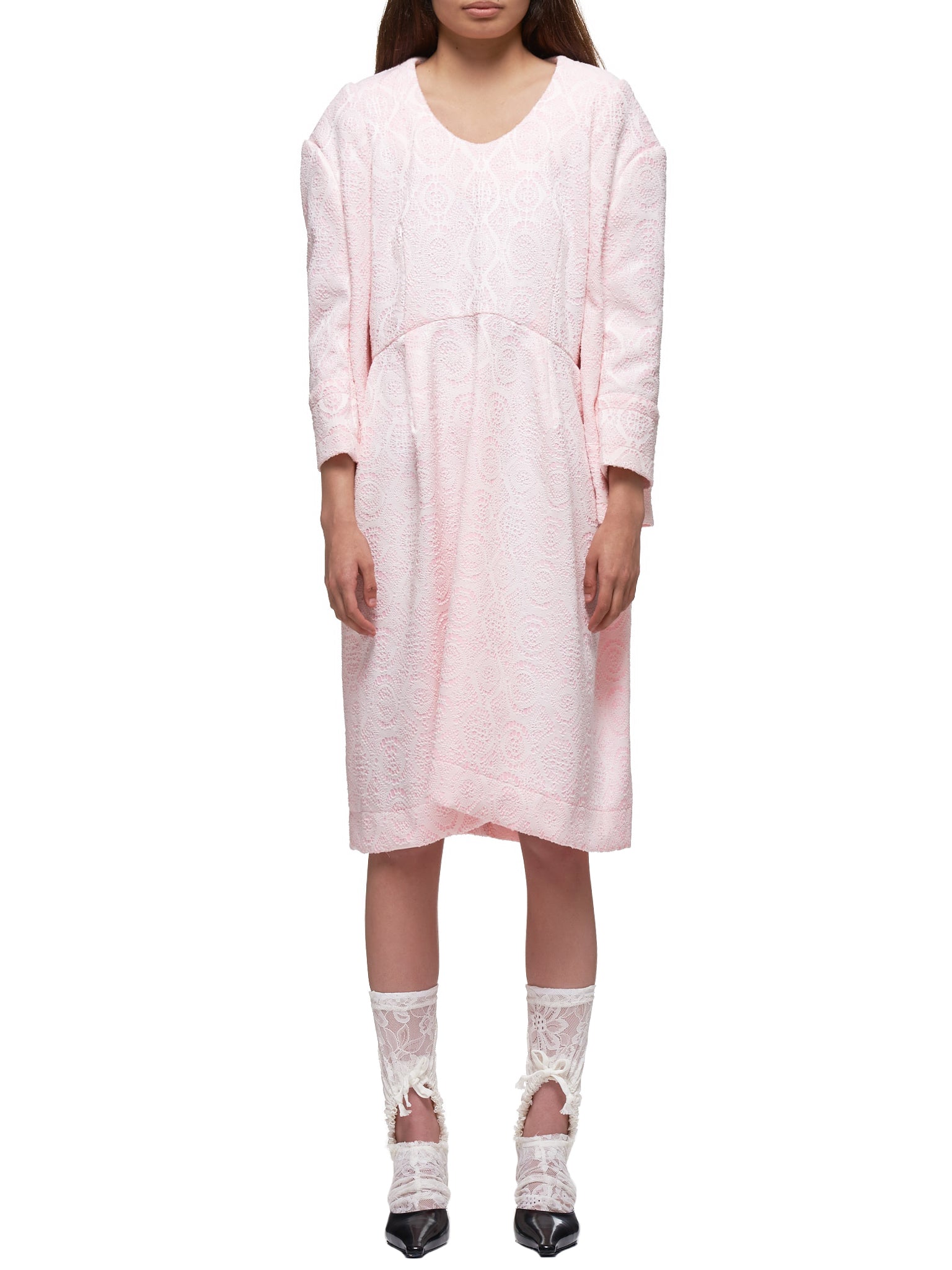 Flocked Sheath Dress (GE-O029-051-1-PINK-WHITE)