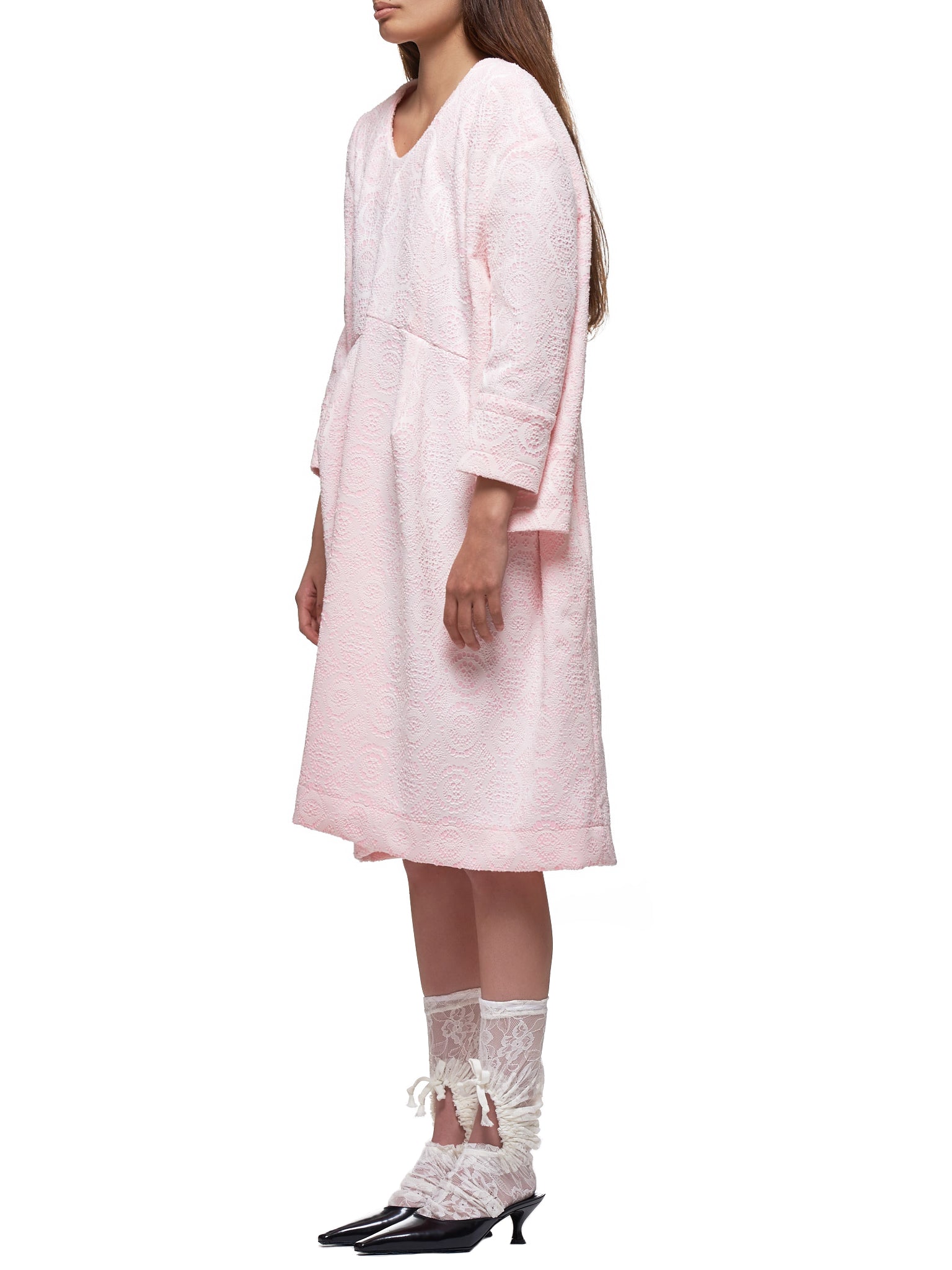 Flocked Sheath Dress (GE-O029-051-1-PINK-WHITE)