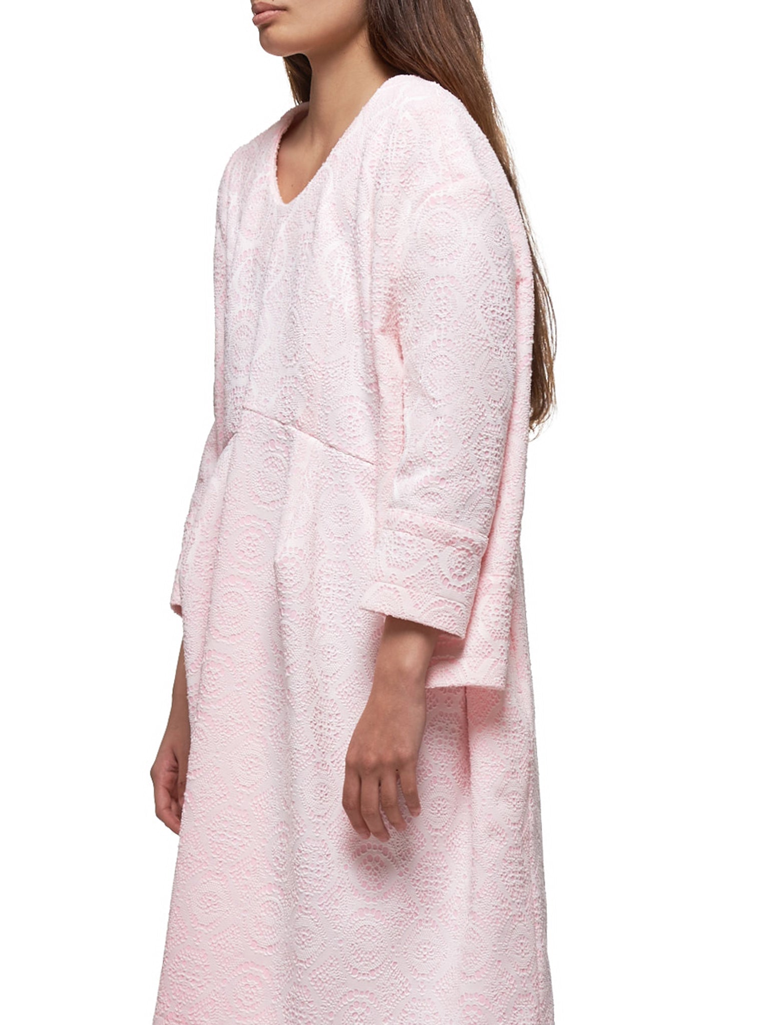 Flocked Sheath Dress (GE-O029-051-1-PINK-WHITE)