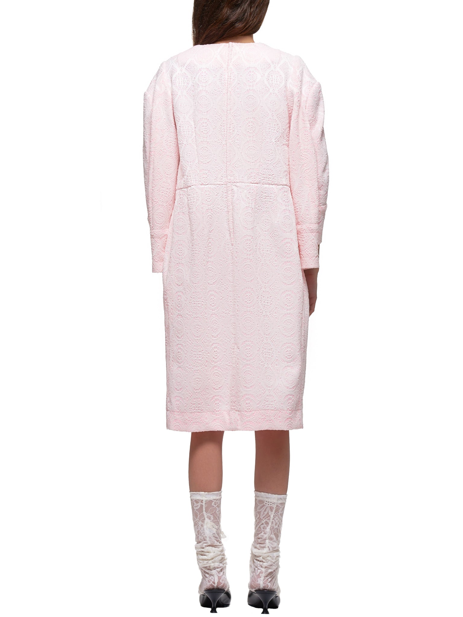 Flocked Sheath Dress (GE-O029-051-1-PINK-WHITE)