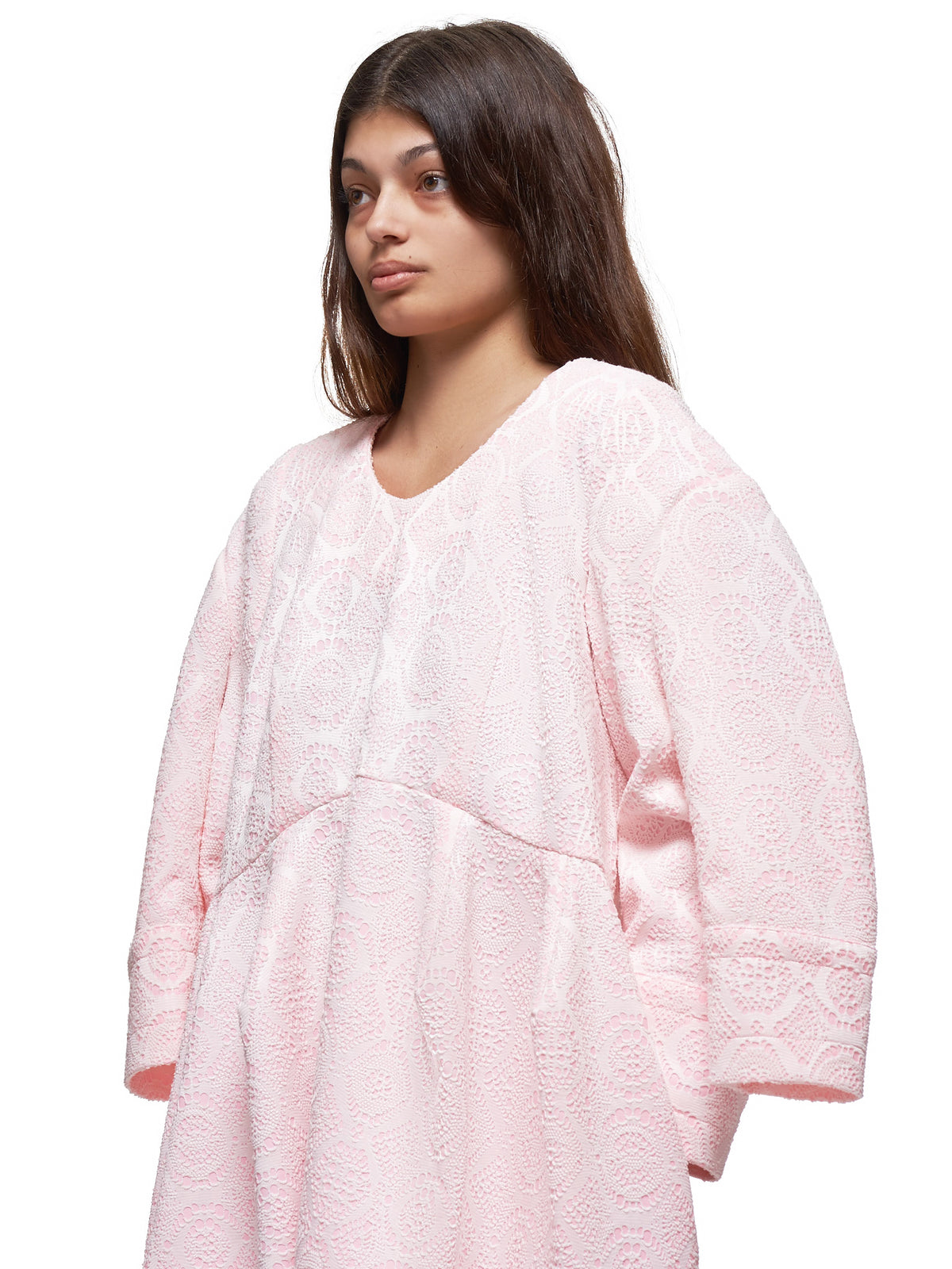 Flocked Sheath Dress (GE-O029-051-1-PINK-WHITE)