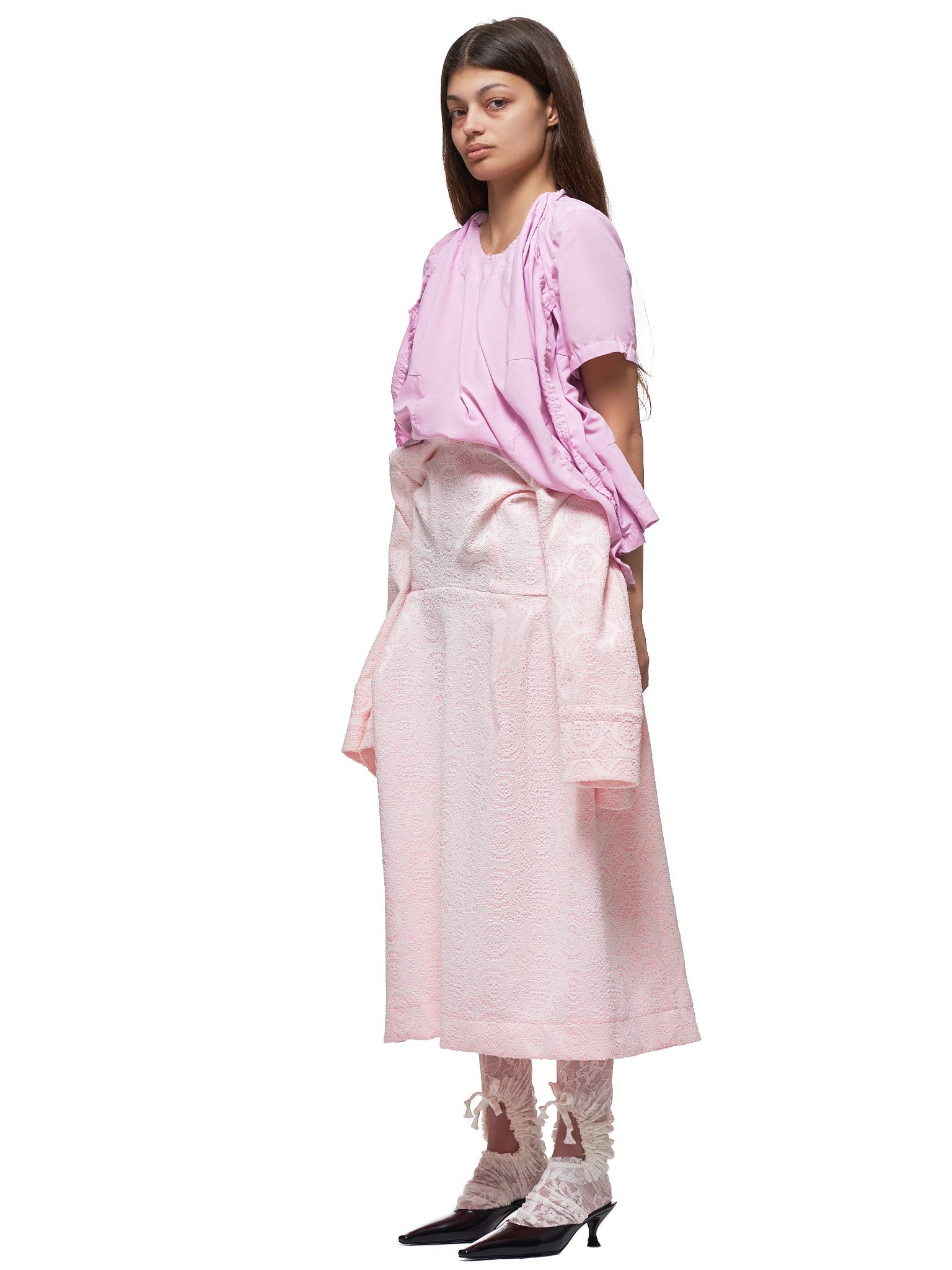 Flocked Sheath Dress (GE-O029-051-1-PINK-WHITE)