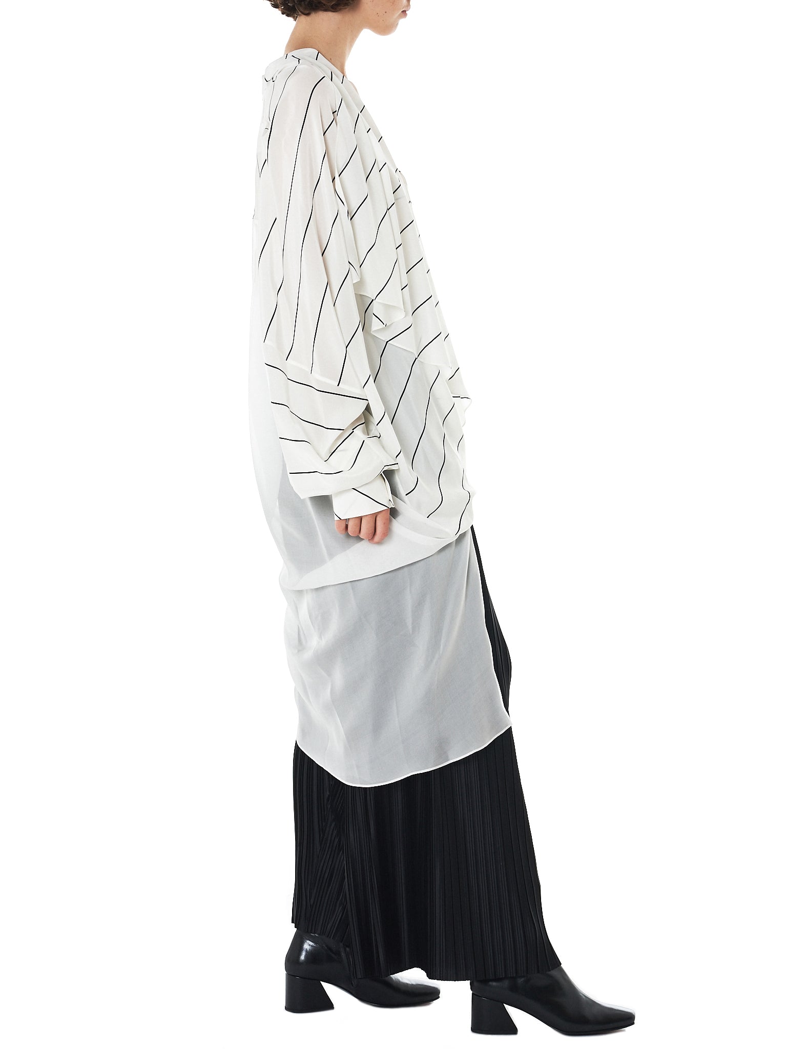 Striped Draped Dress (GNS-DR125-WHITE)