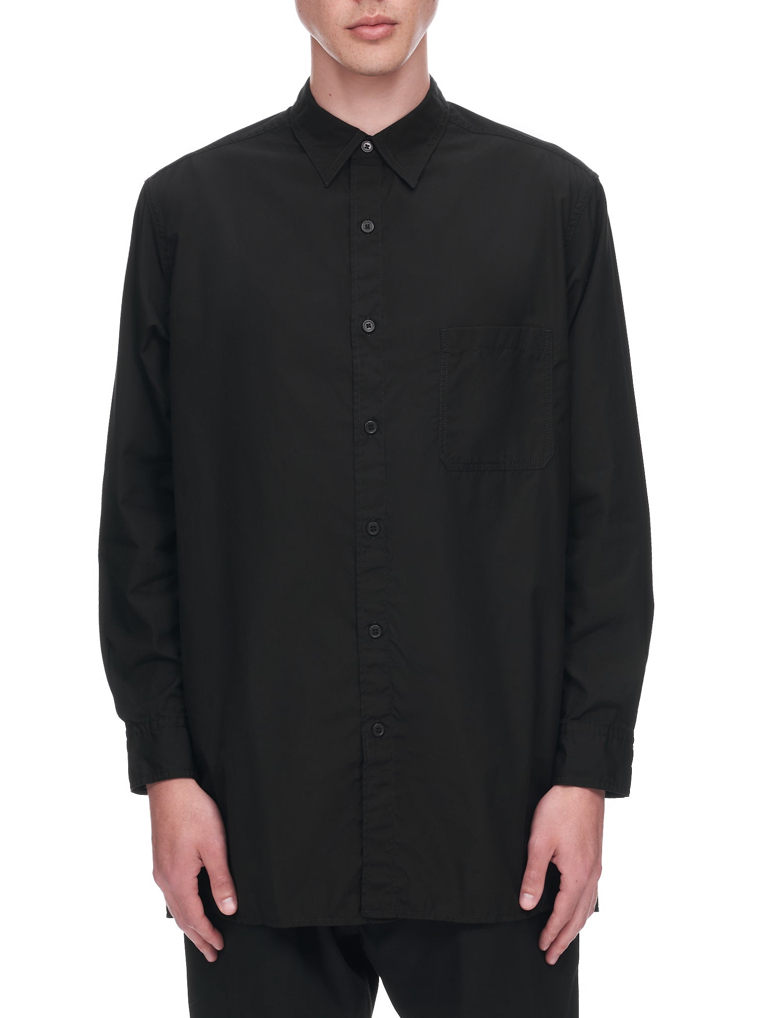 Chain Stitch Broad Big Shirt (HE-B03-001-BLACK)