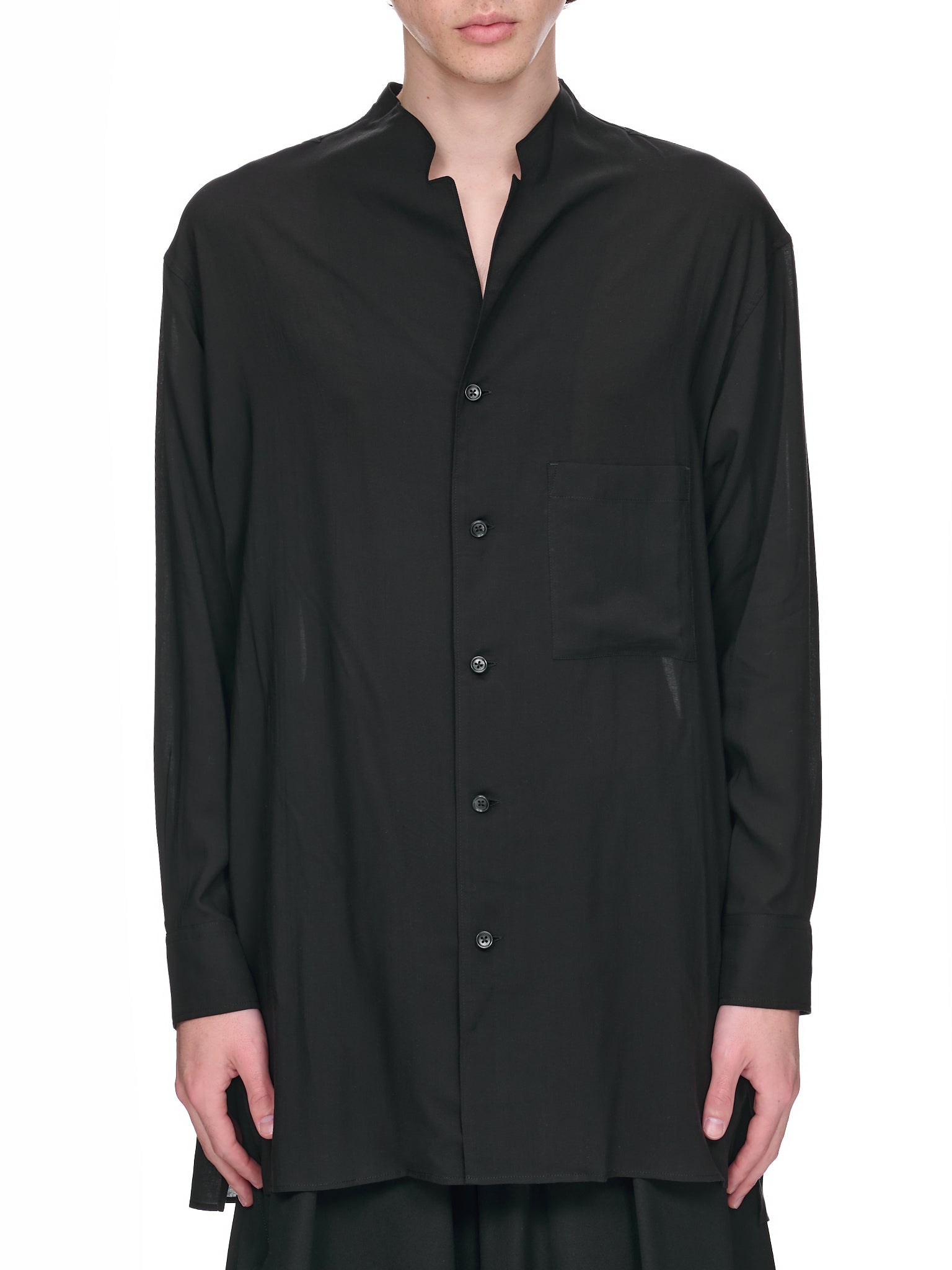 Notch Lapel Long Shirt (HZ-B09-200-01-BLACK)