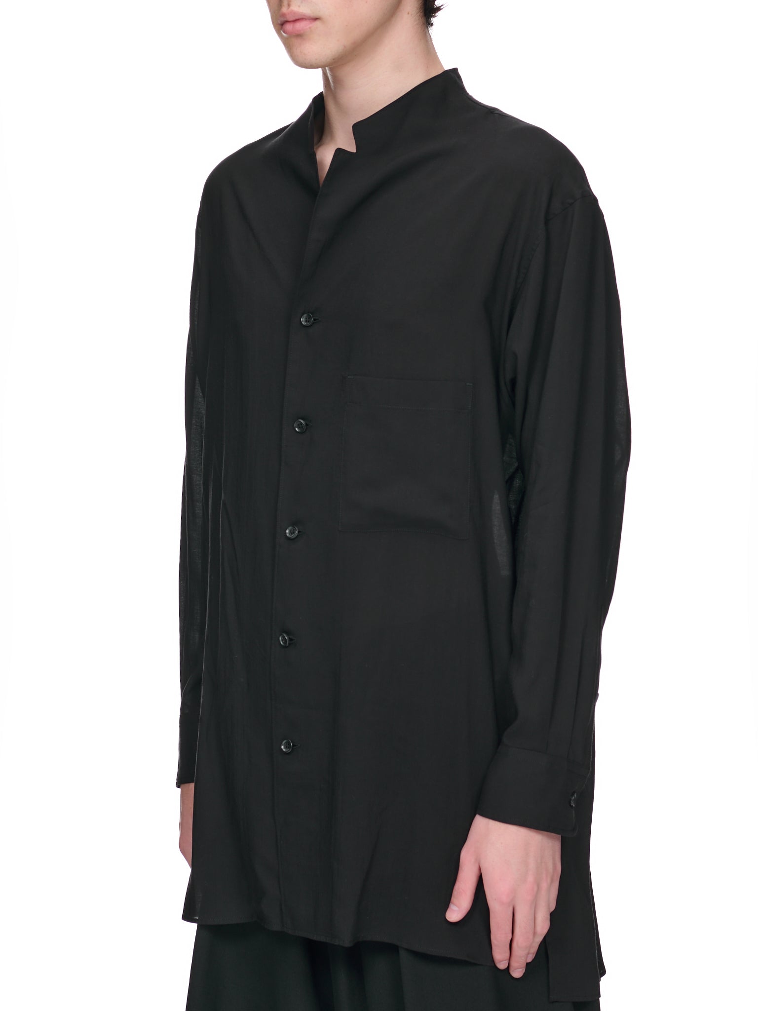 Notch Lapel Long Shirt (HZ-B09-200-01-BLACK)