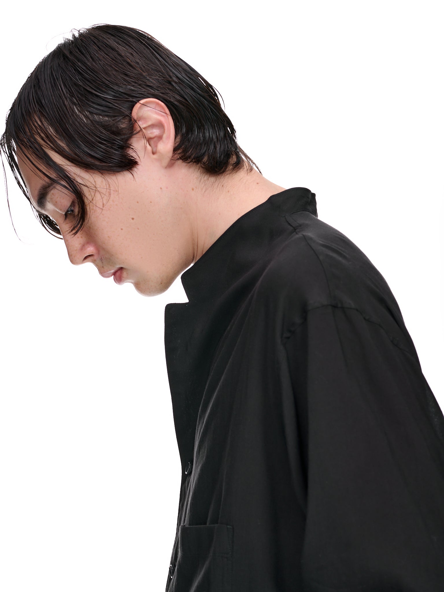 Notch Lapel Long Shirt (HZ-B09-200-01-BLACK)