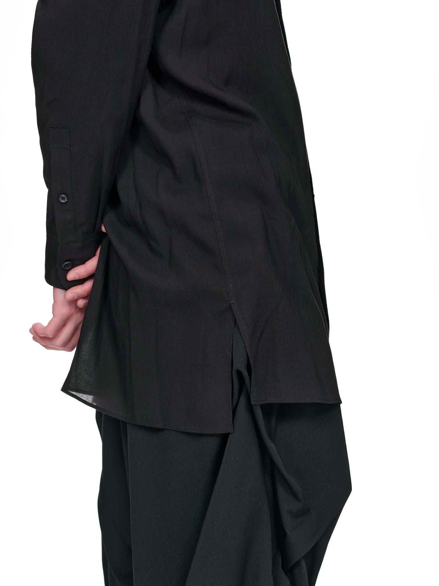 Notch Lapel Long Shirt (HZ-B09-200-01-BLACK)