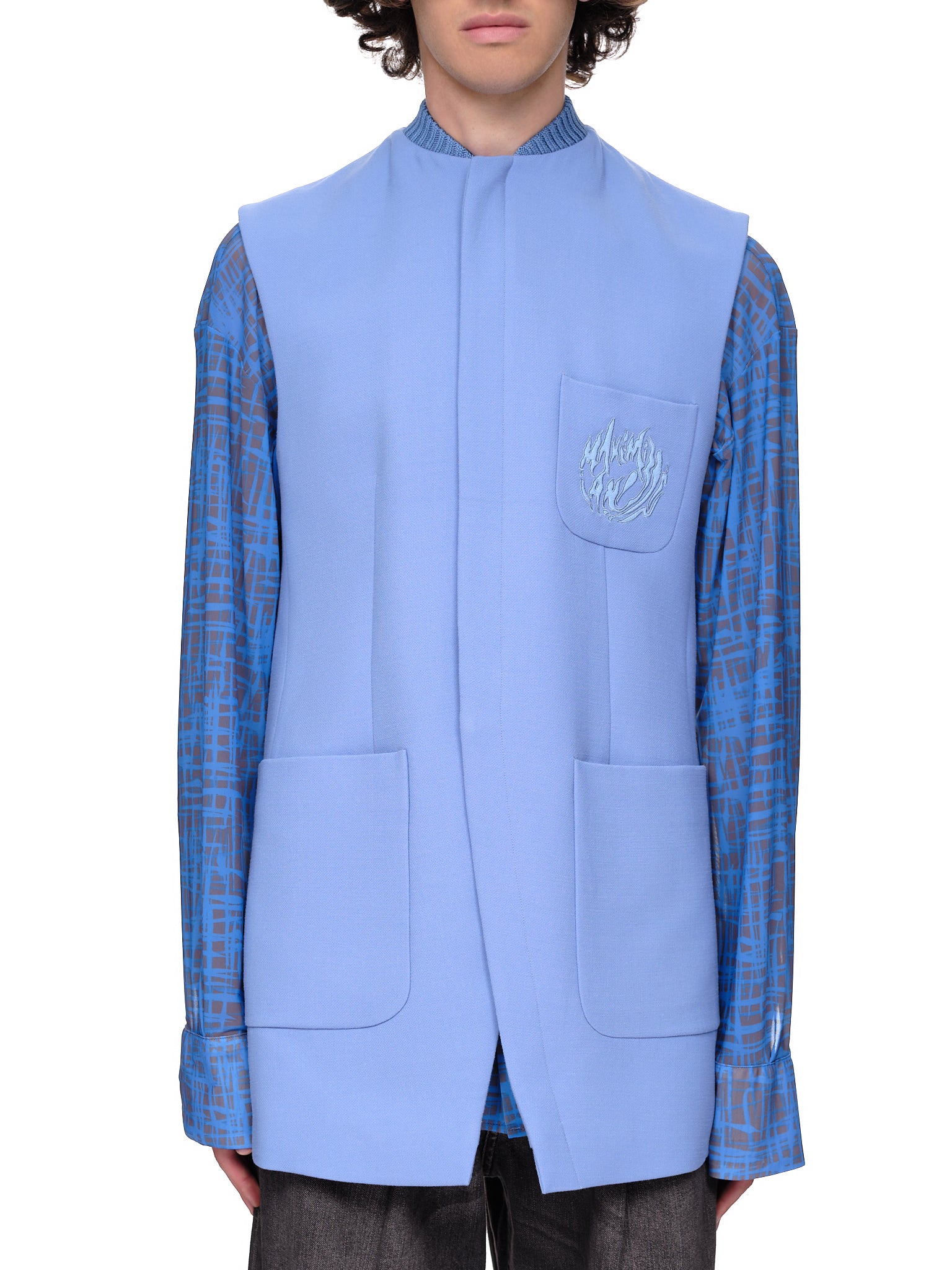 Maximilian Blue Polyester Vest | H. Lorenzo - front