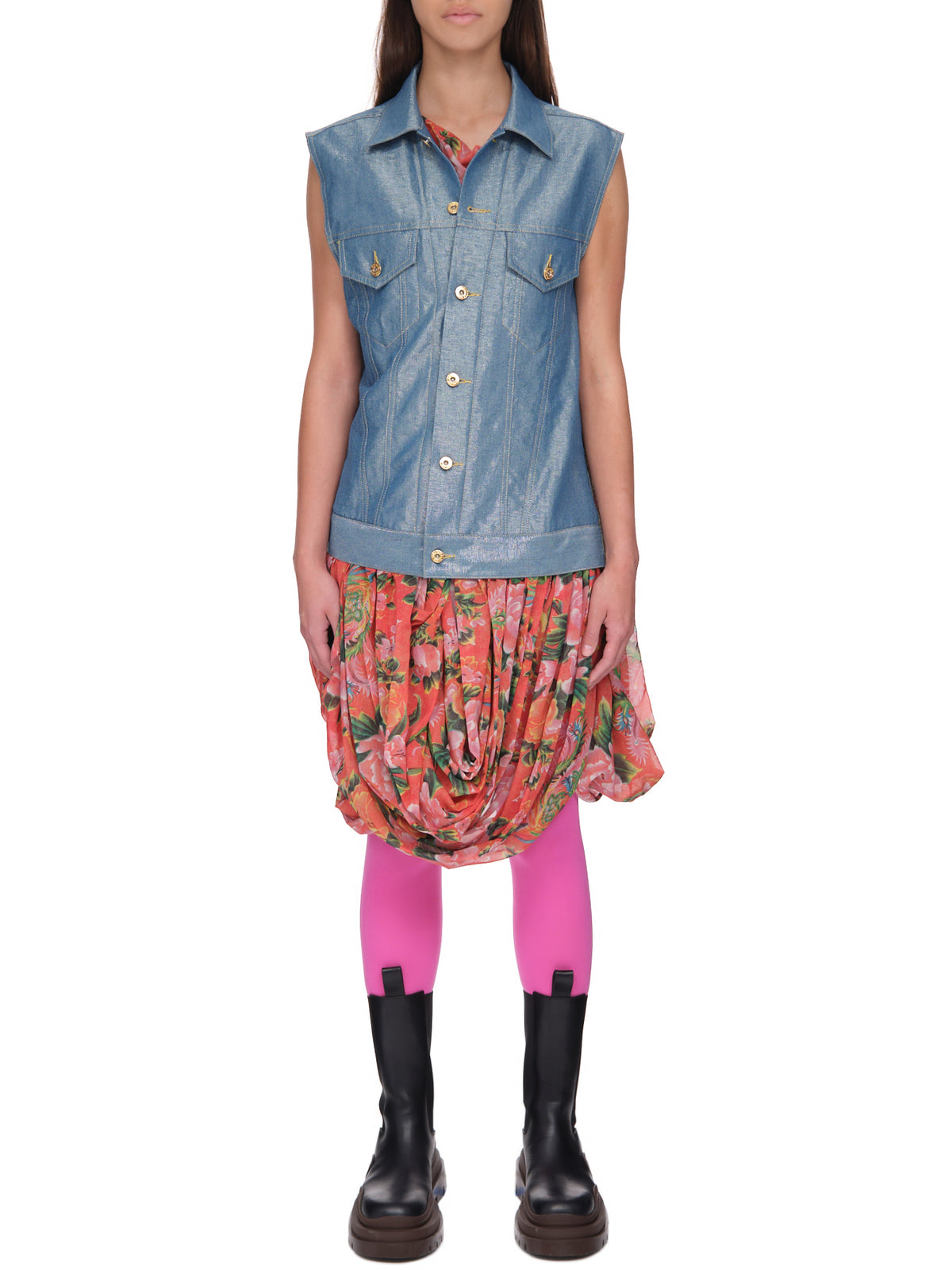 Junya Watanabe Layered Denim Sleeveless Dress | H. Lorenzo - front