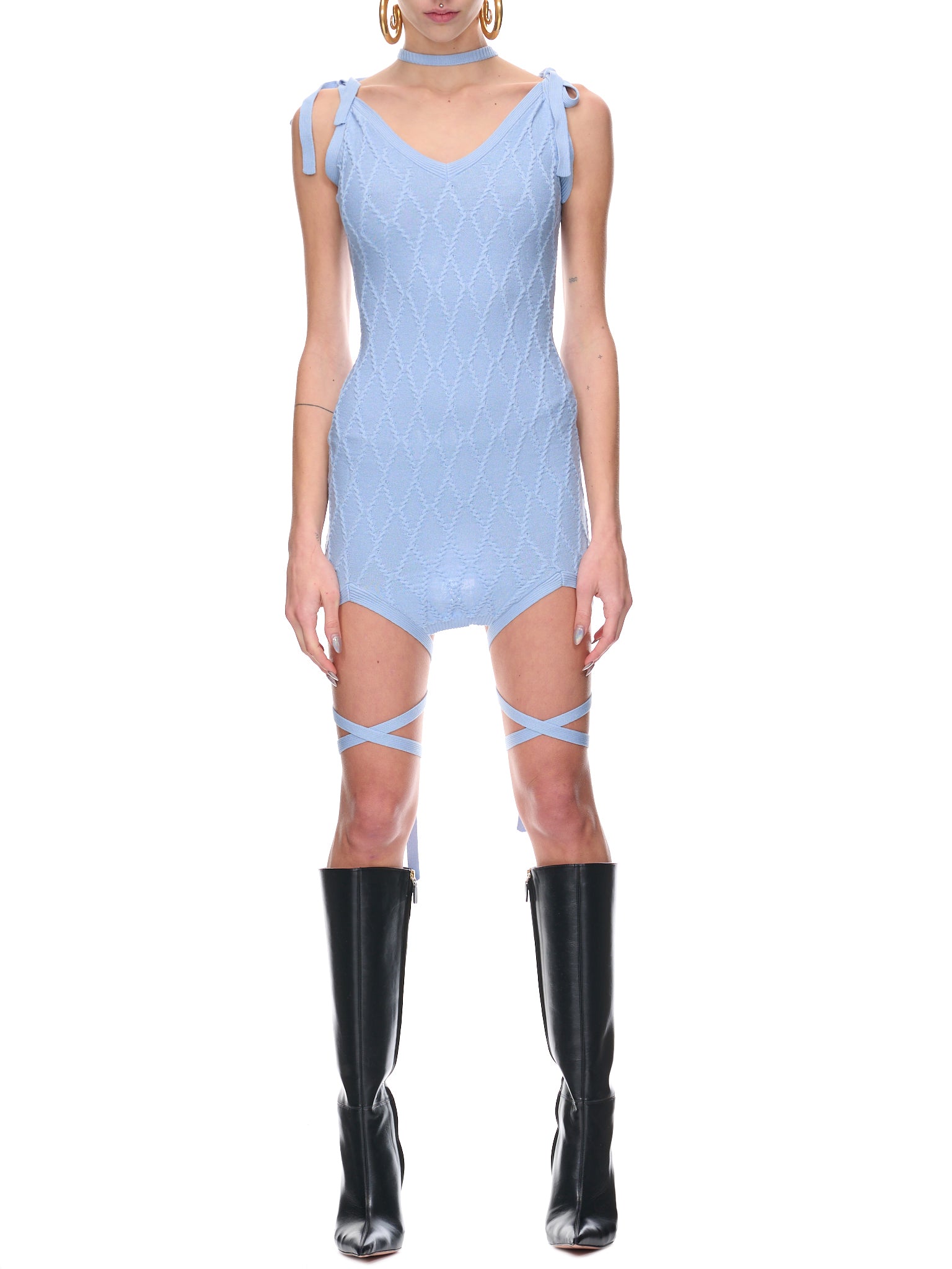 Srvc | H.Lorenzo|Cable-Knit Mini Dress (K006-BABY-BLUE), S / BabyBlue Srvc | H.Lorenzo|Cable-Knit Mini Dress (K006-BABY-BLUE), S / BabyBlue
