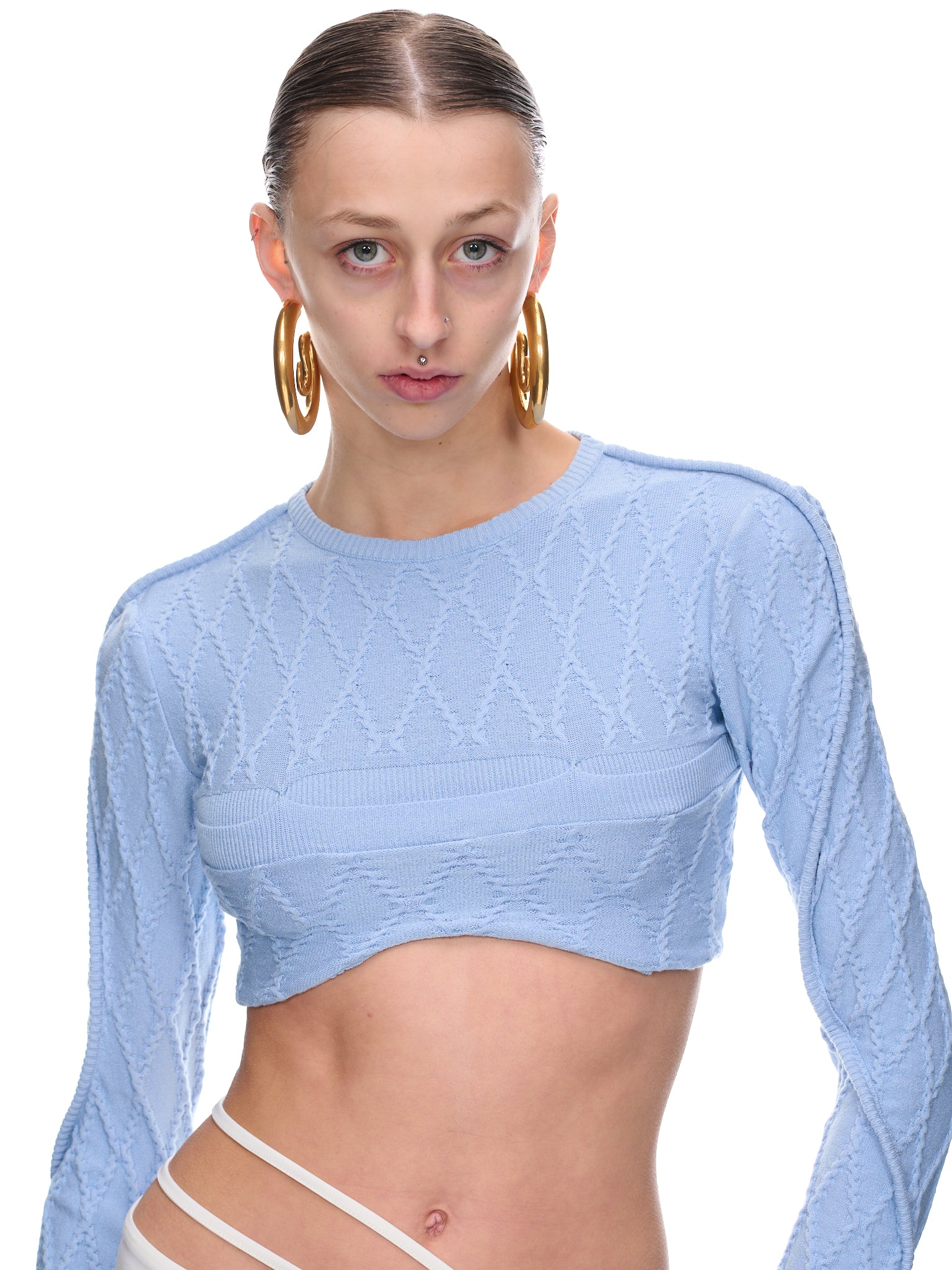 Cable-Knit Crop Sweater (K007-BABY-BLUE)