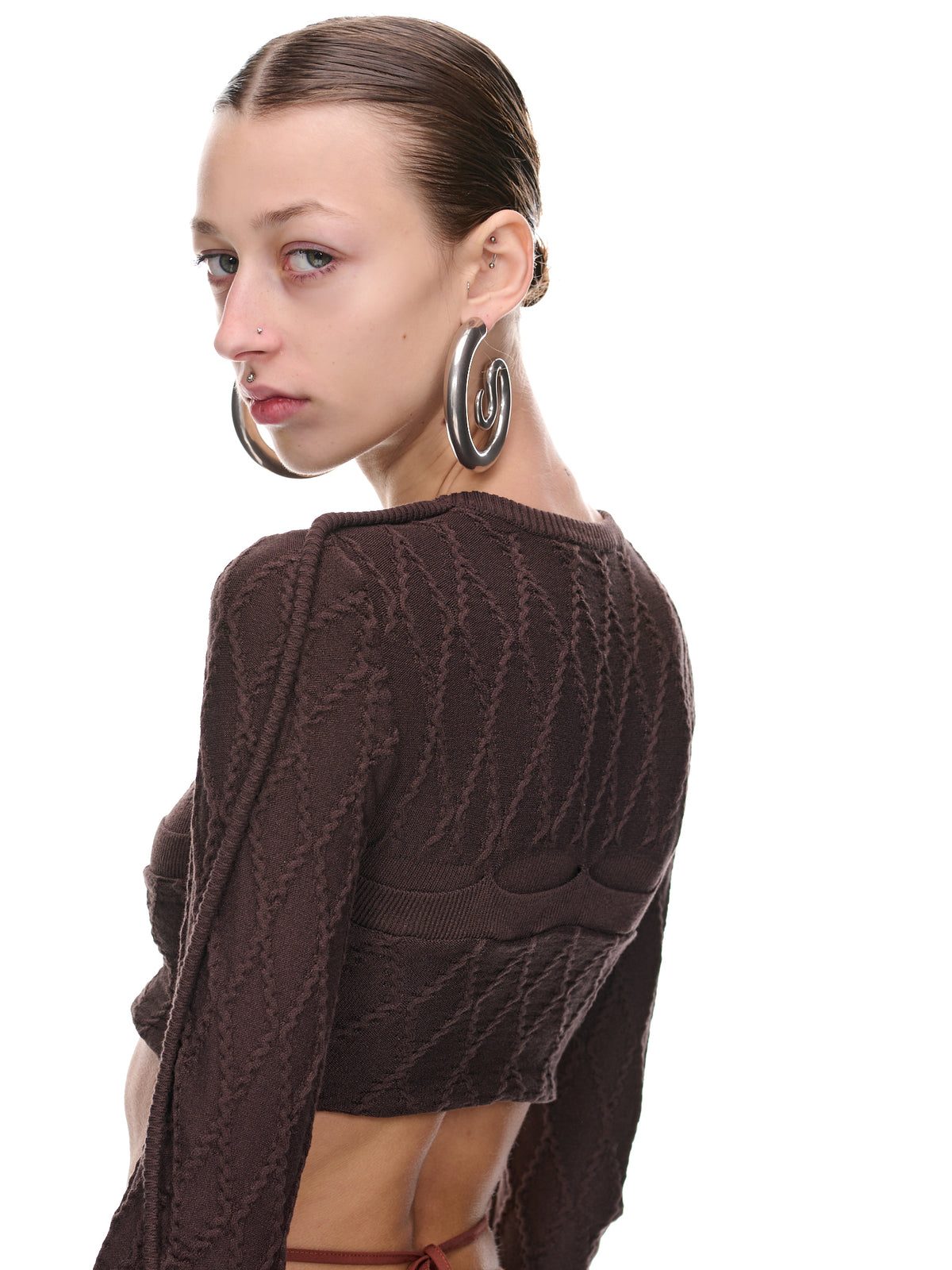 Cable-Knit Crop Sweater (K007-BROWN)