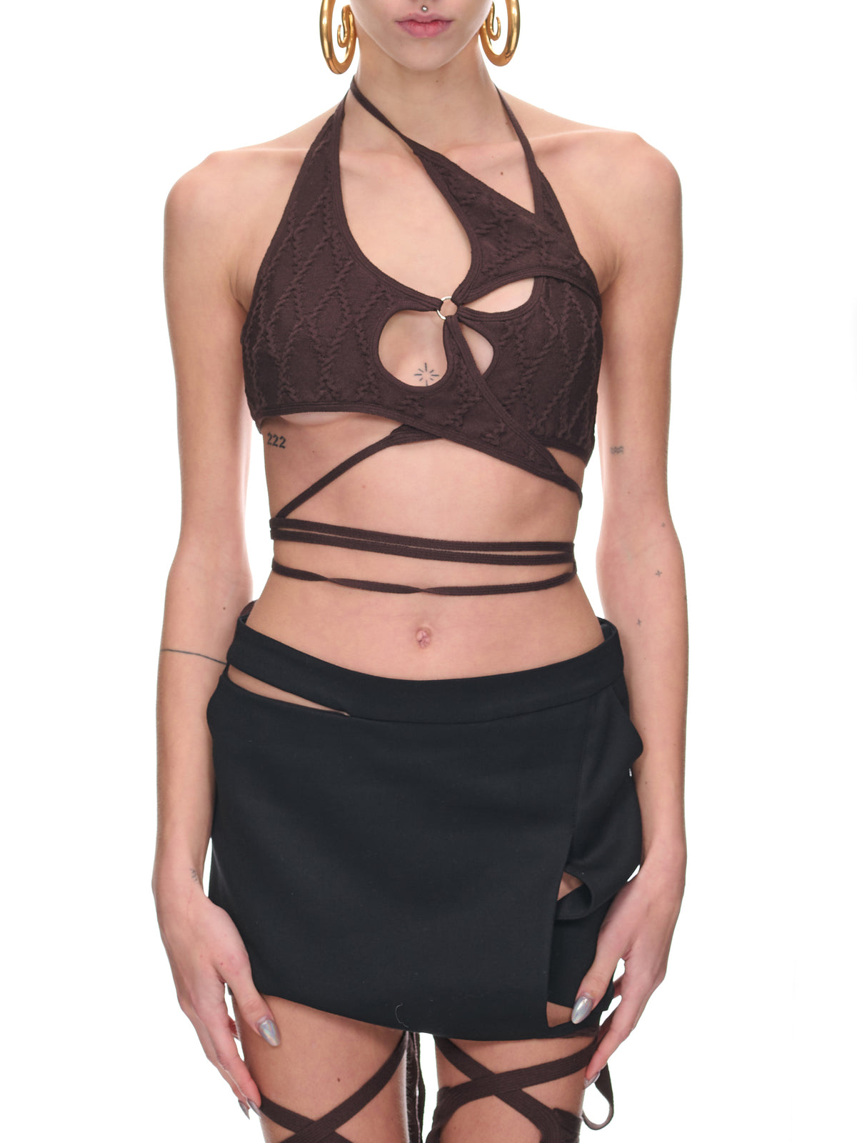 Deconstructed Cable-Knit Bra (K013-BROWN)