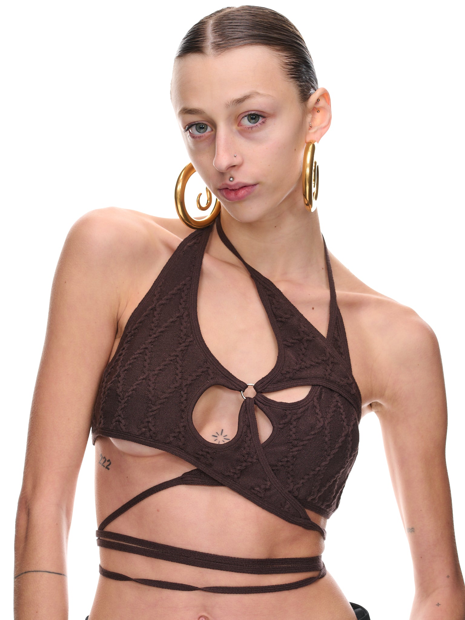 Deconstructed Cable-Knit Bra (K013-BROWN)