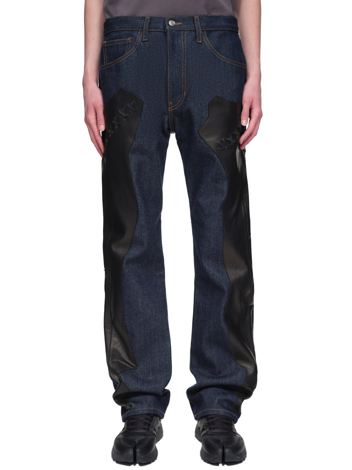 Destroy The Box Leather Accent Jeans | H. Lorenzo - front