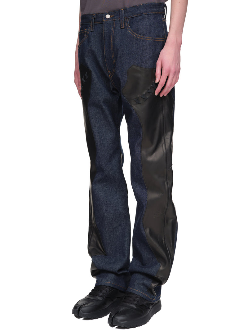 Destroy The Box Leather Accent Jeans | H. Lorenzo - side 