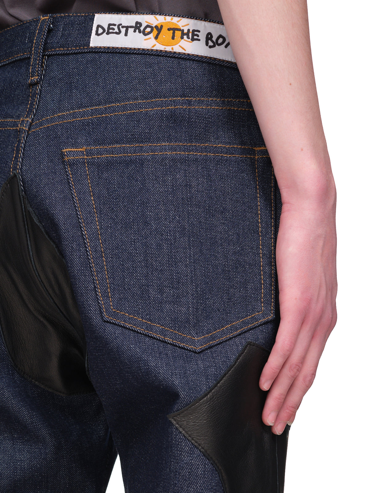 Destroy The Box Leather Accent Jeans | H. Lorenzo - detail 