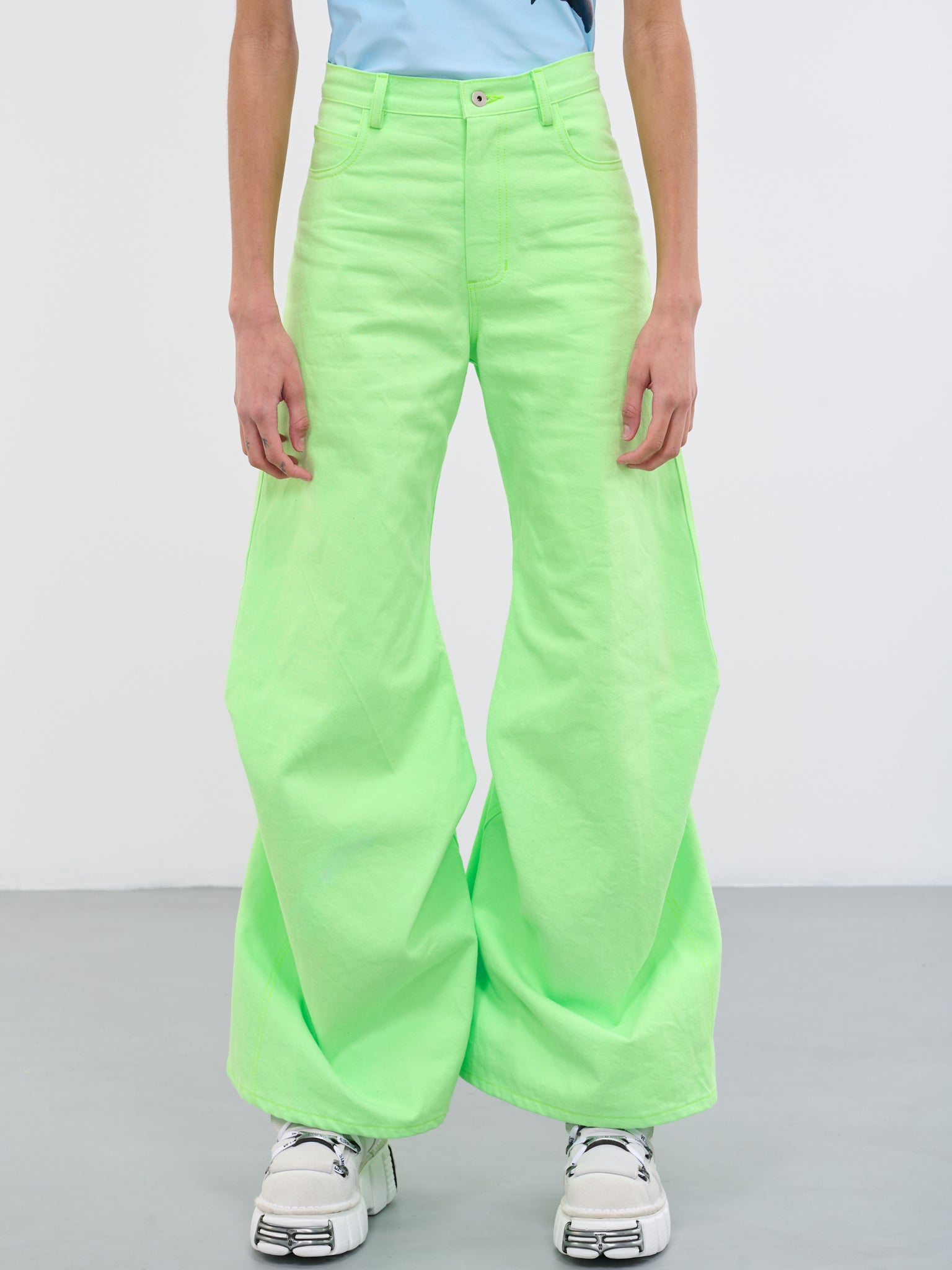 Ruched Denim Pants (MB-24-LIME-GREEN)