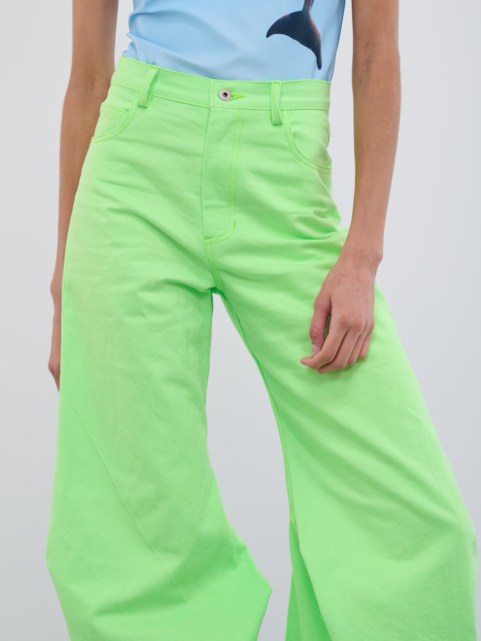 Ruched Denim Pants (MB-24-LIME-GREEN)