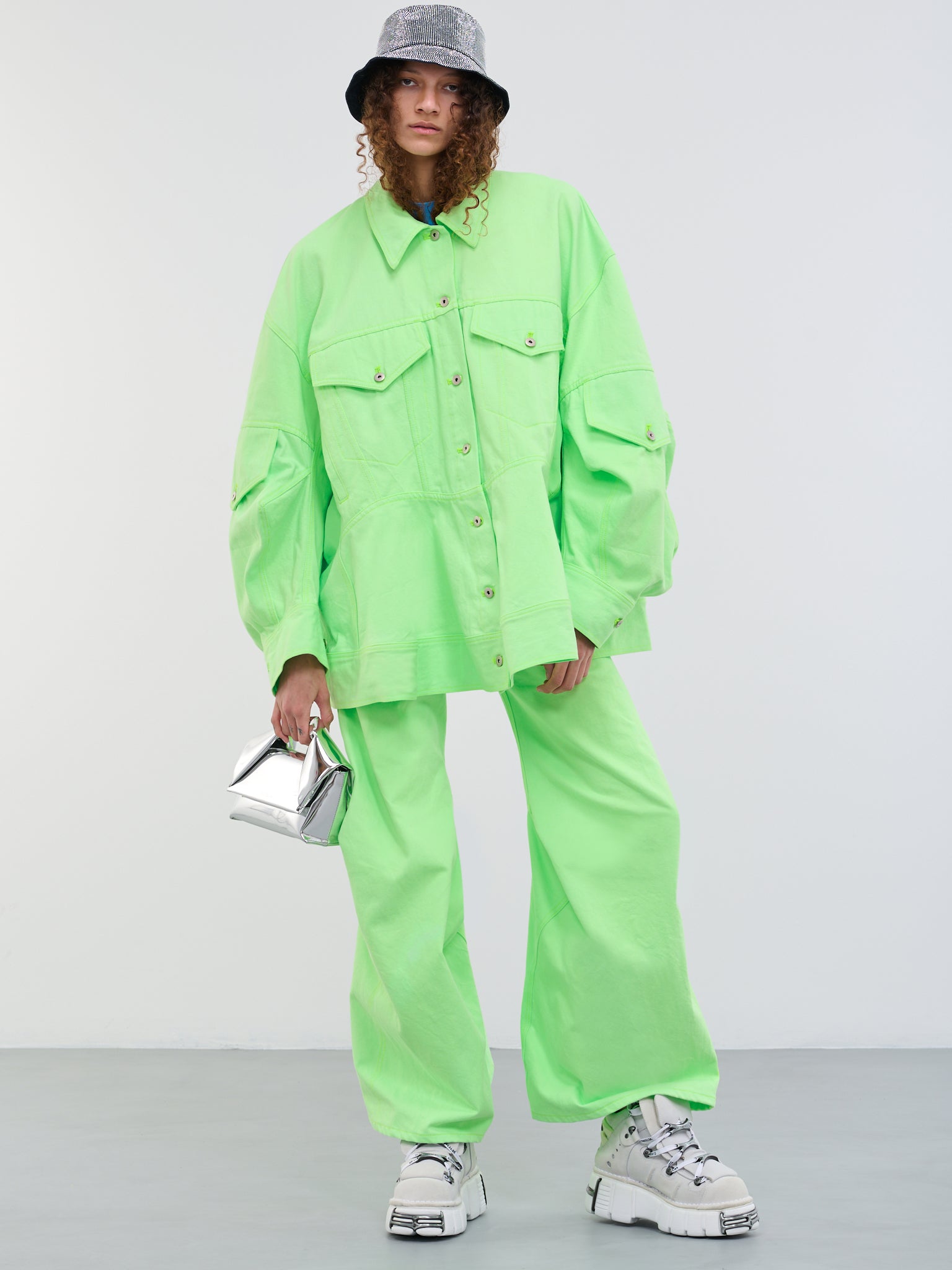 Ruched Denim Pants (MB-24-LIME-GREEN)