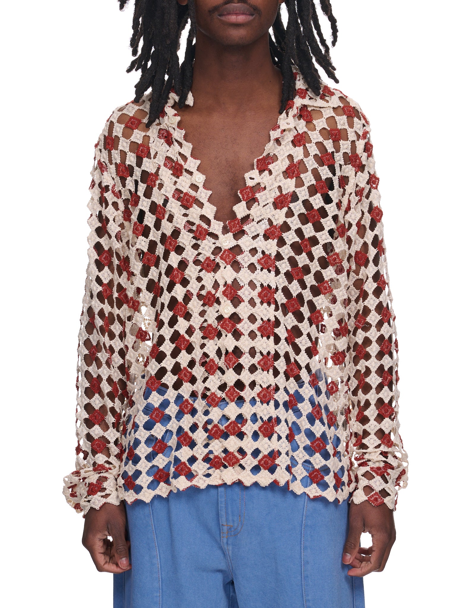 Diamond Lace Shirt (MRSH121-BROWN-WHITE)