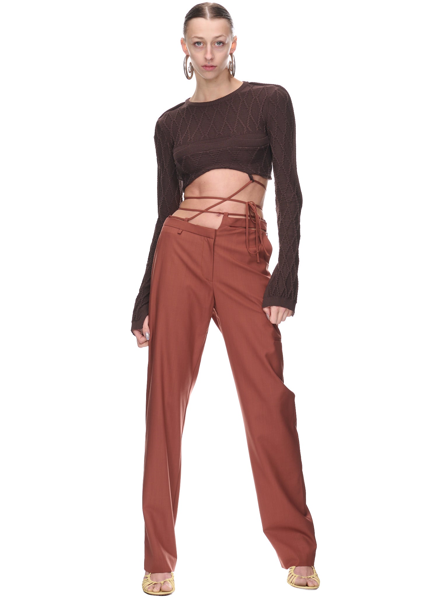 Cable-Knit Crop Sweater (K007-BROWN)