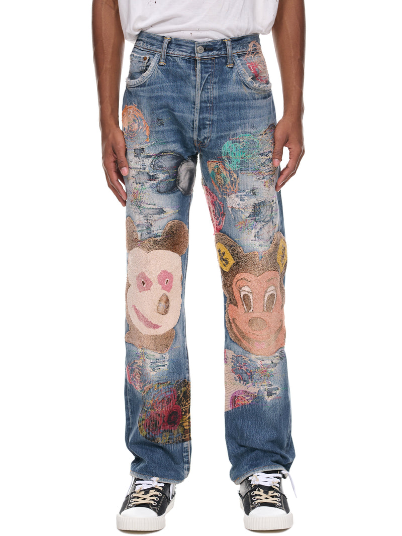 Uroboros Mickey Patchwork Jeans (P16-MEME-MOUSE-INDIGO)