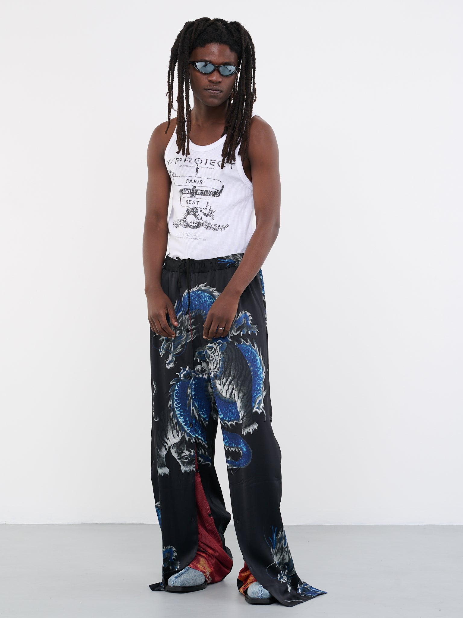 Button Dragon Track Pants (PANT97-S24-F430-BLACK-BLUE)