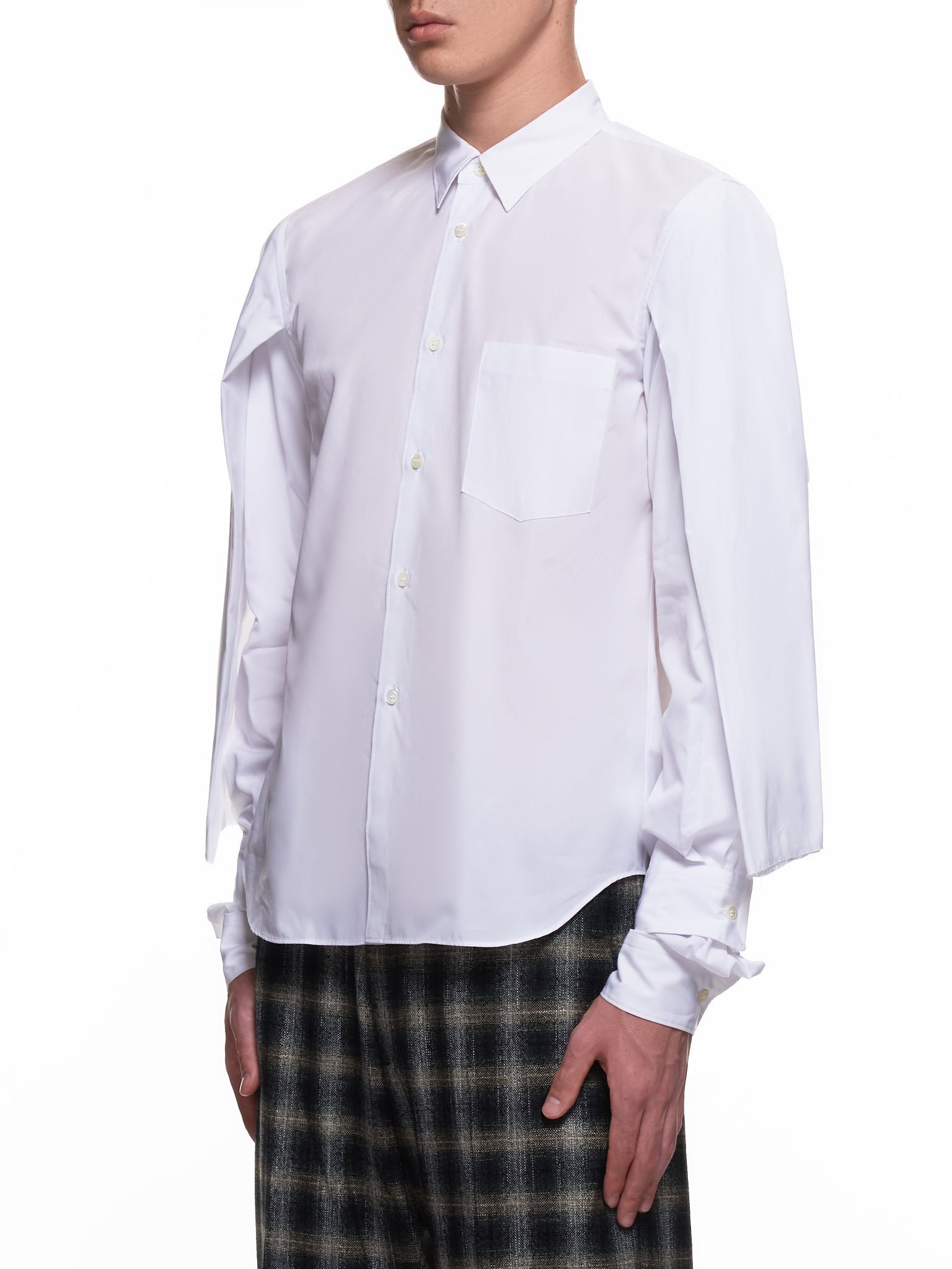 (PF-B007-051-WHITE) Sleeve Layered Button-Up Shirt