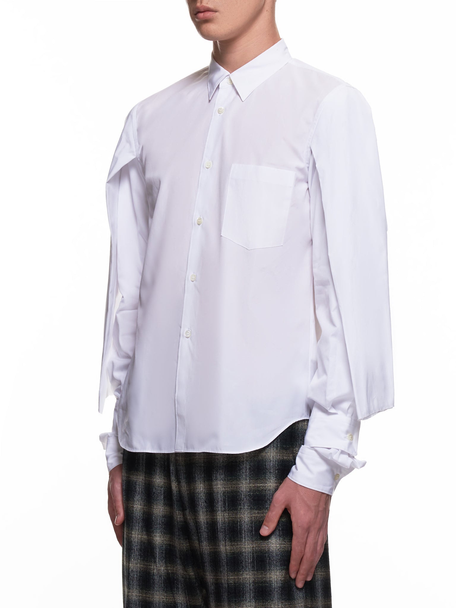 Layered Sleeve Button-Up Shirt (PF-B007-051-WHITE)