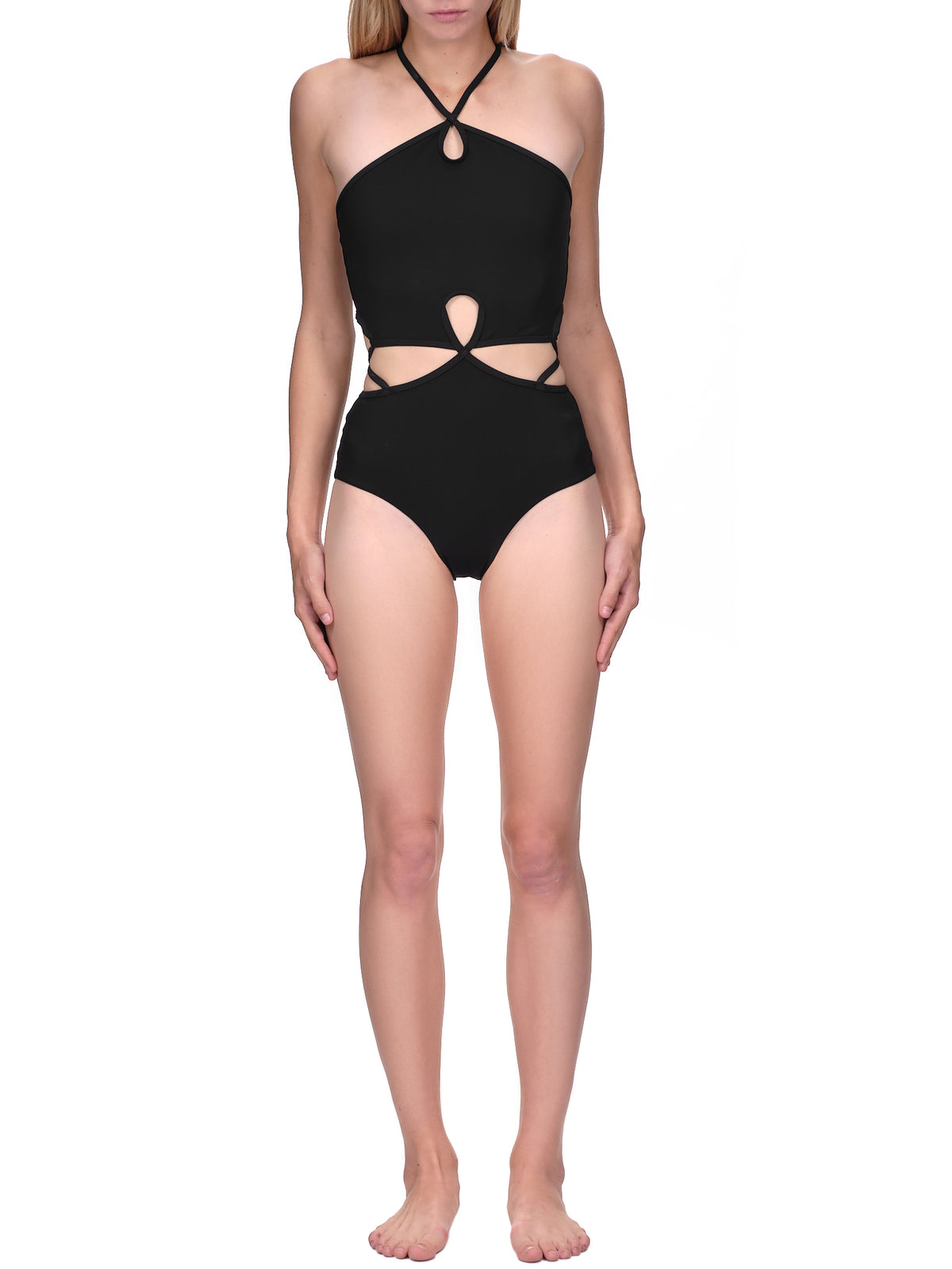 Looped Halter Swimsuit (PF22SWIM03-BLACK)