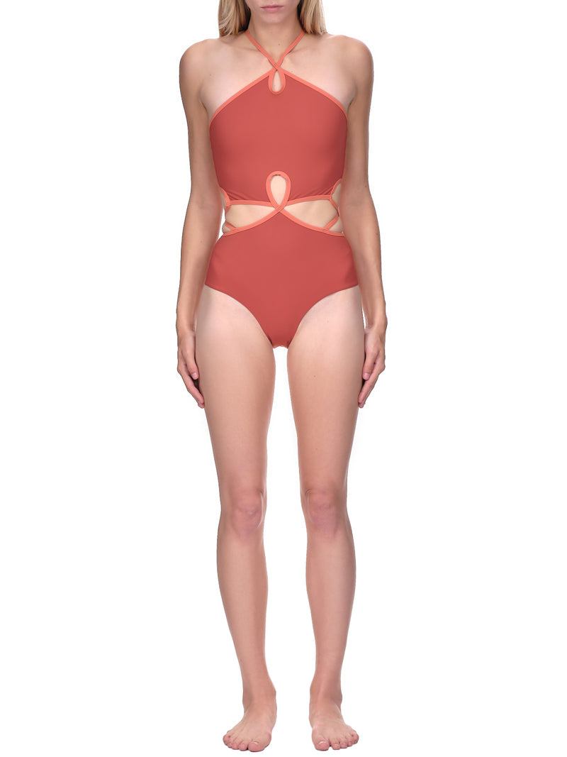 Looped Halter Swimsuit (PF22SWIM03-TERRACOTTA-MULTI)