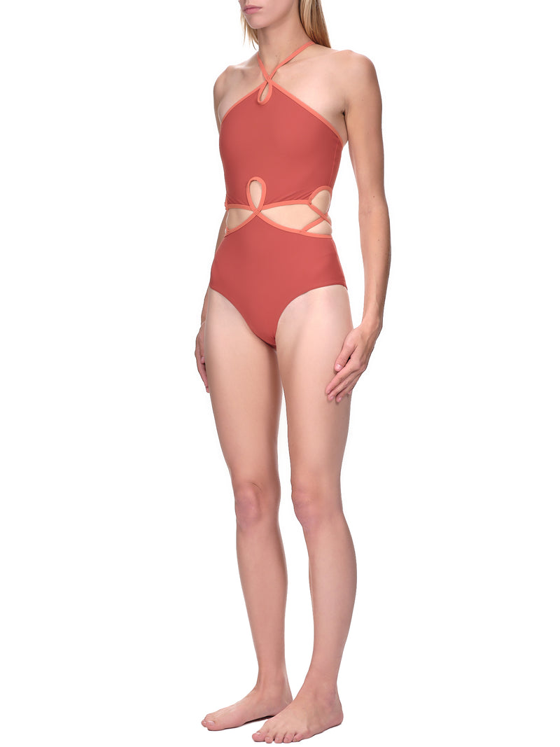 Looped Halter Swimsuit (PF22SWIM03-TERRACOTTA-MULTI)